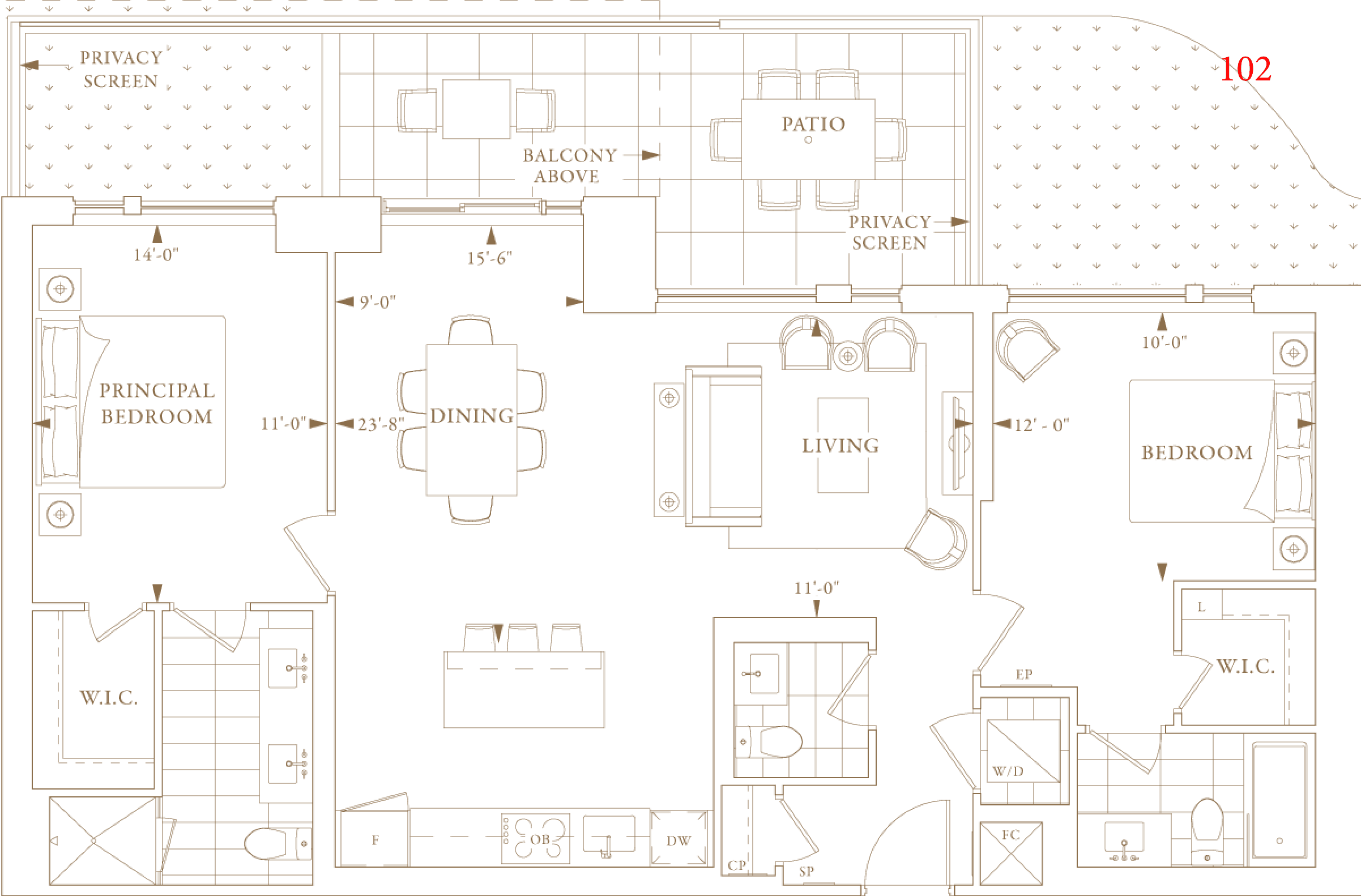 Suite 102 Floor Plan at Royal Bayview Condos - 1232 sq.ft
