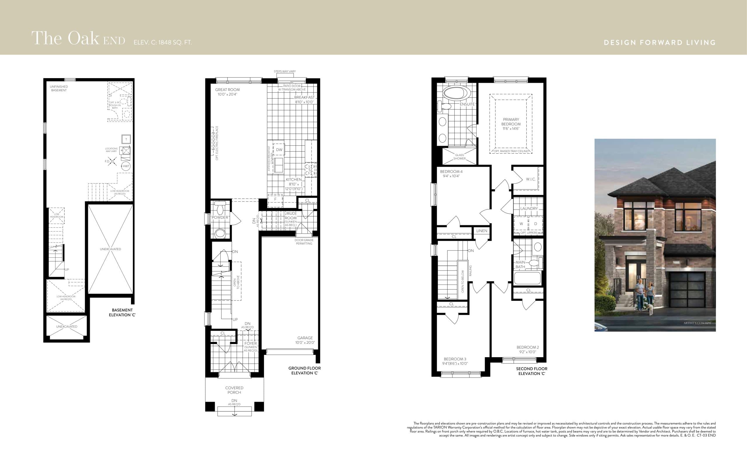 The Oak End Floor Plan at Seatonville by DECO Homes - 1848 sq.ft