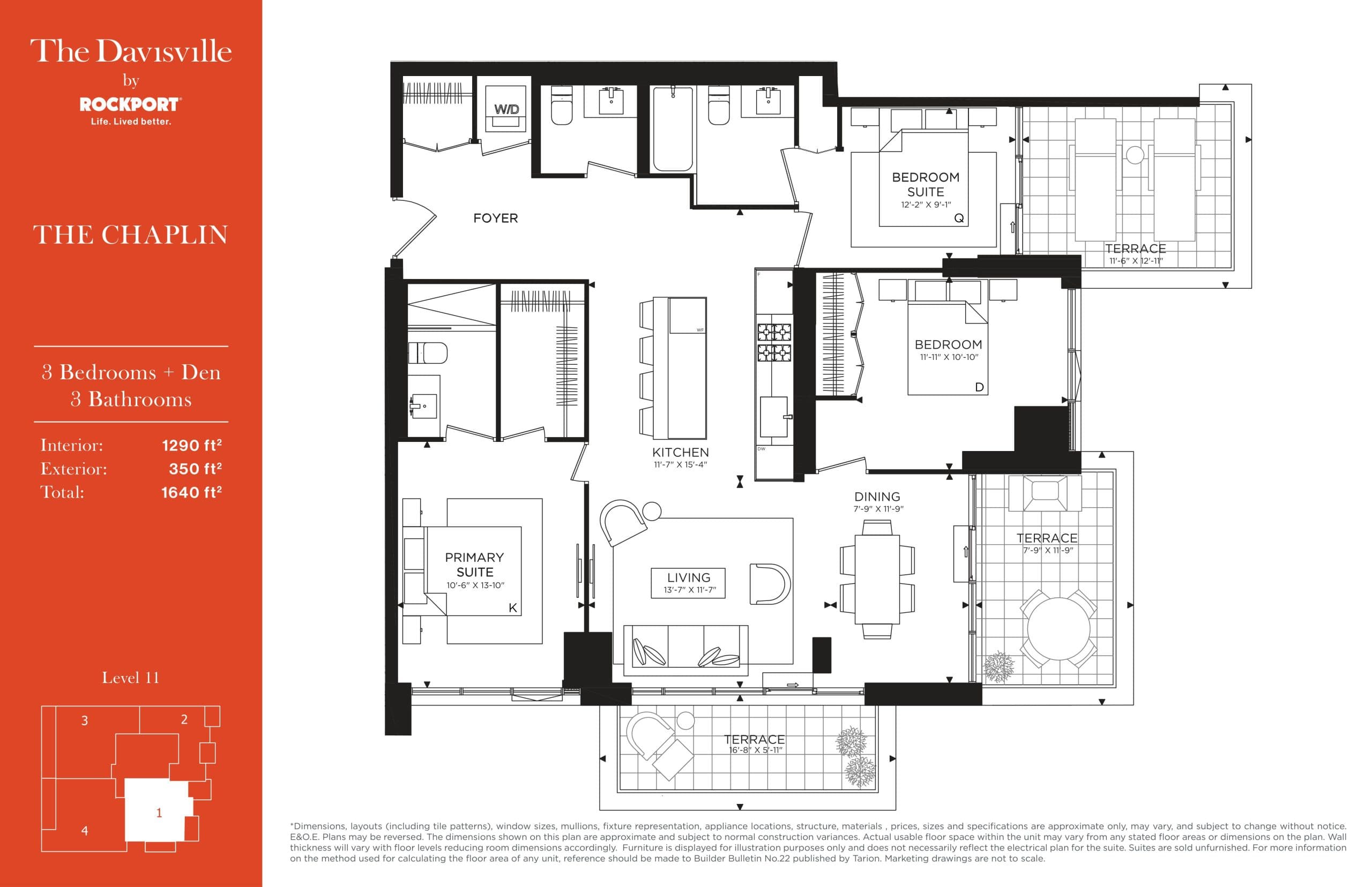 The Chaplin Floor Plan at The Davisville Condos - 1290 sq.ft