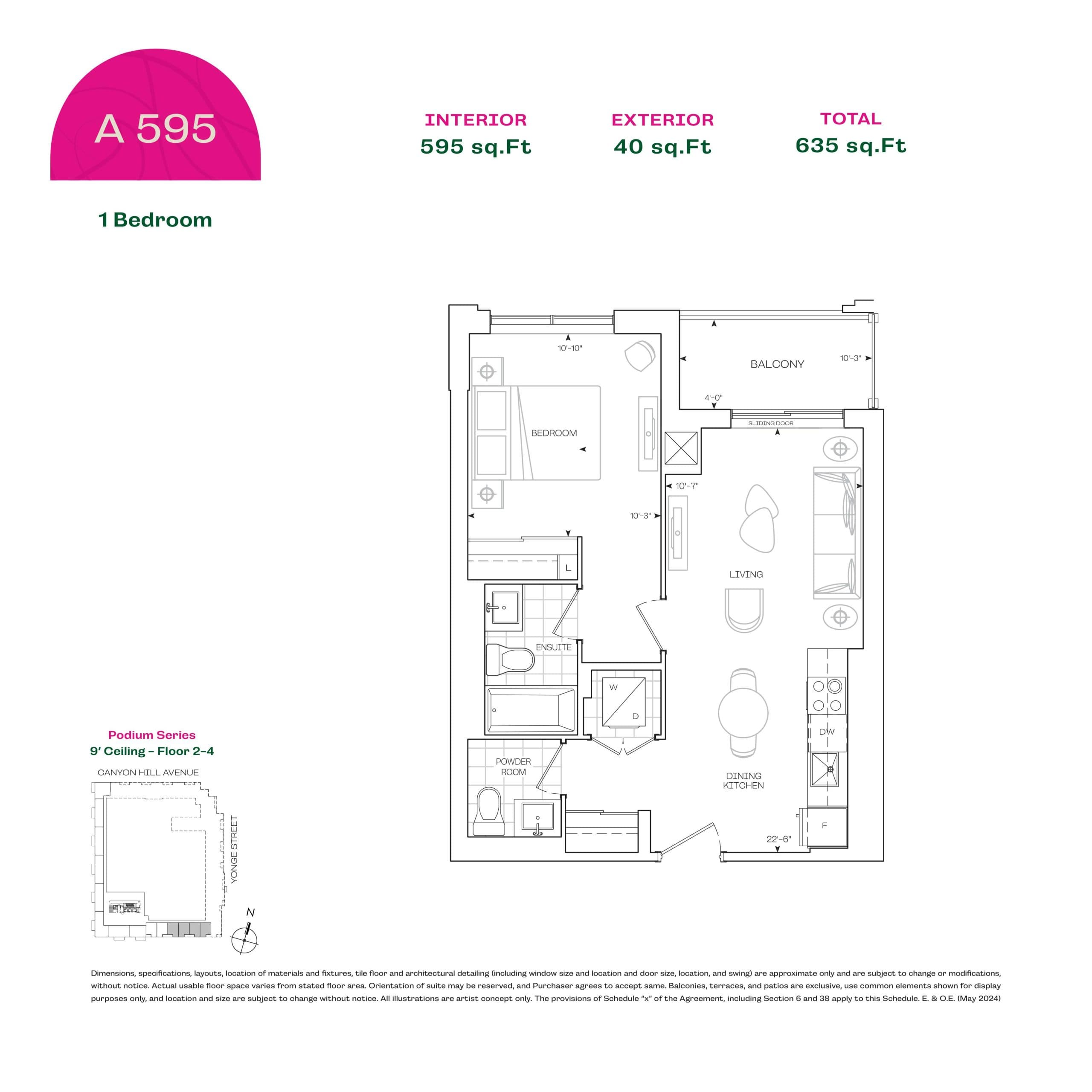 A595 (Tower Suites) Floor Plan at Burnet Condos at Rise & Rose - 595 sq.ft