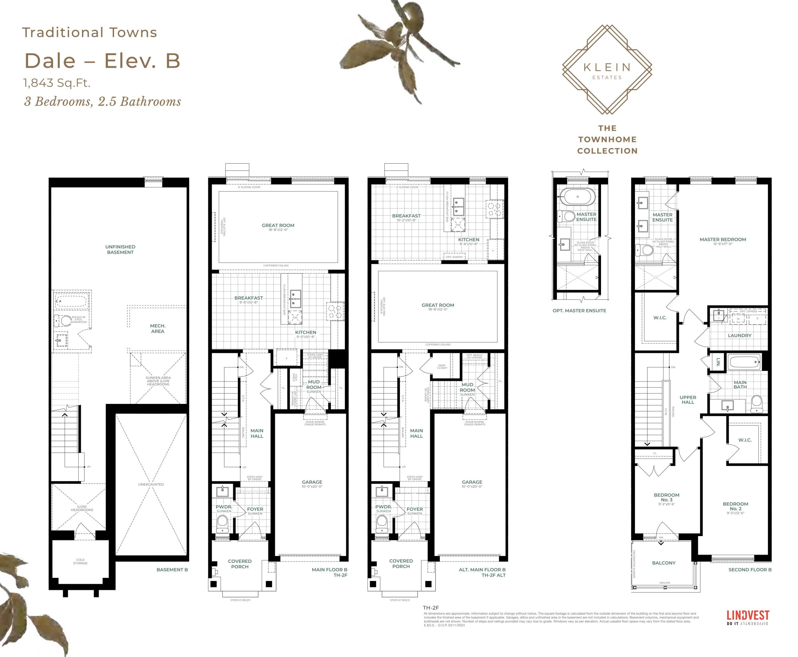 Dale - Elev. B Floor Plan at Klein Estates Townhome Collection - 1843 sq.ft