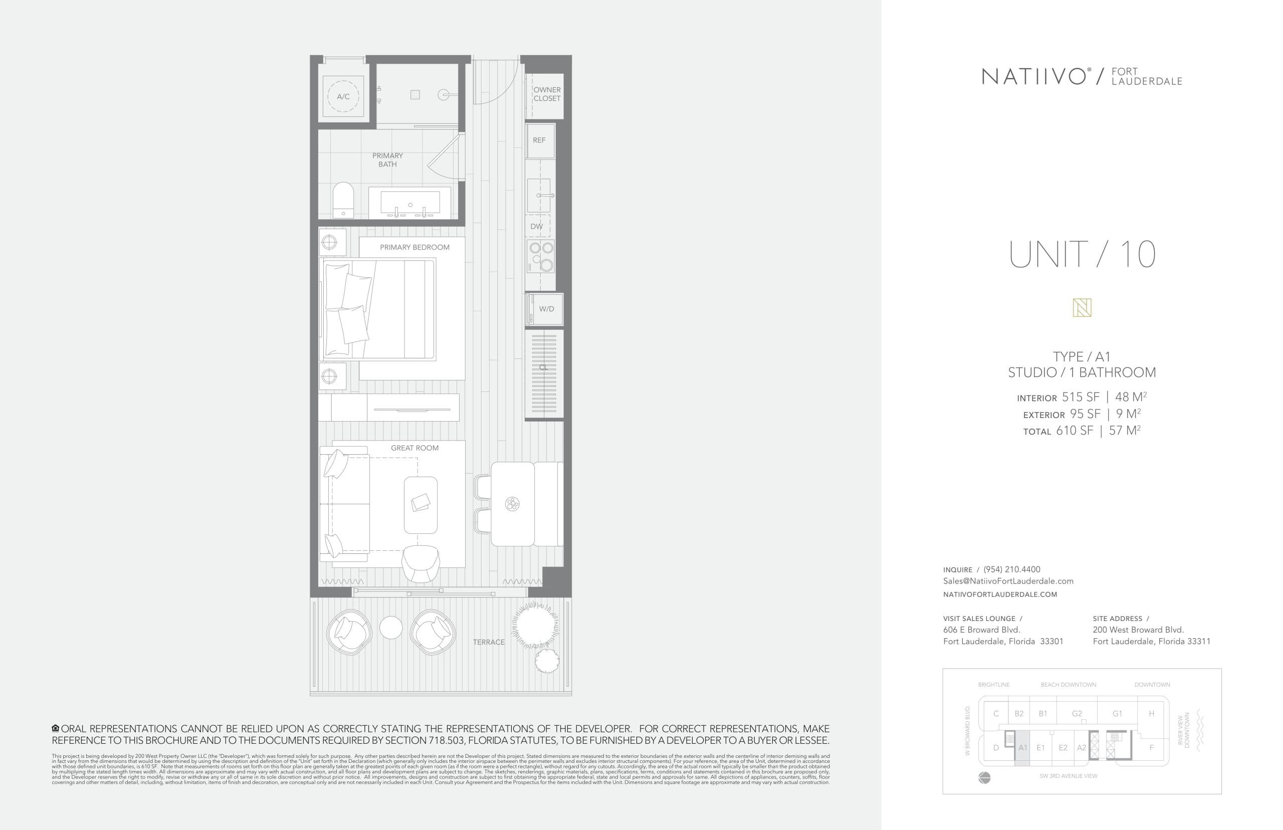 Unit 10 Floor Plan at Natiivo Fort Lauderdale Condos - 515 sq.ft