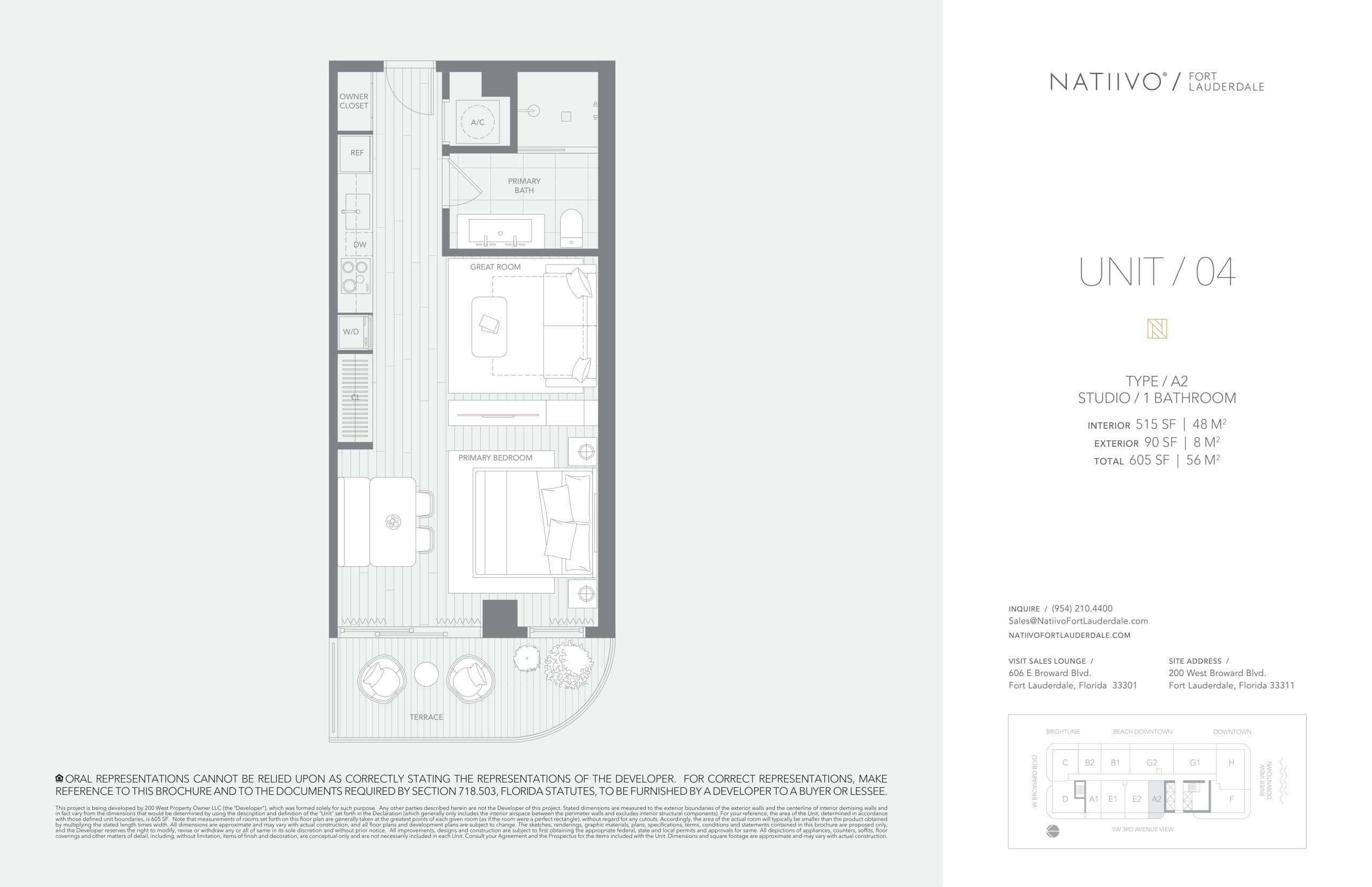 Unit 04 Floor Plan at Natiivo Fort Lauderdale Condos - 515 sq.ft