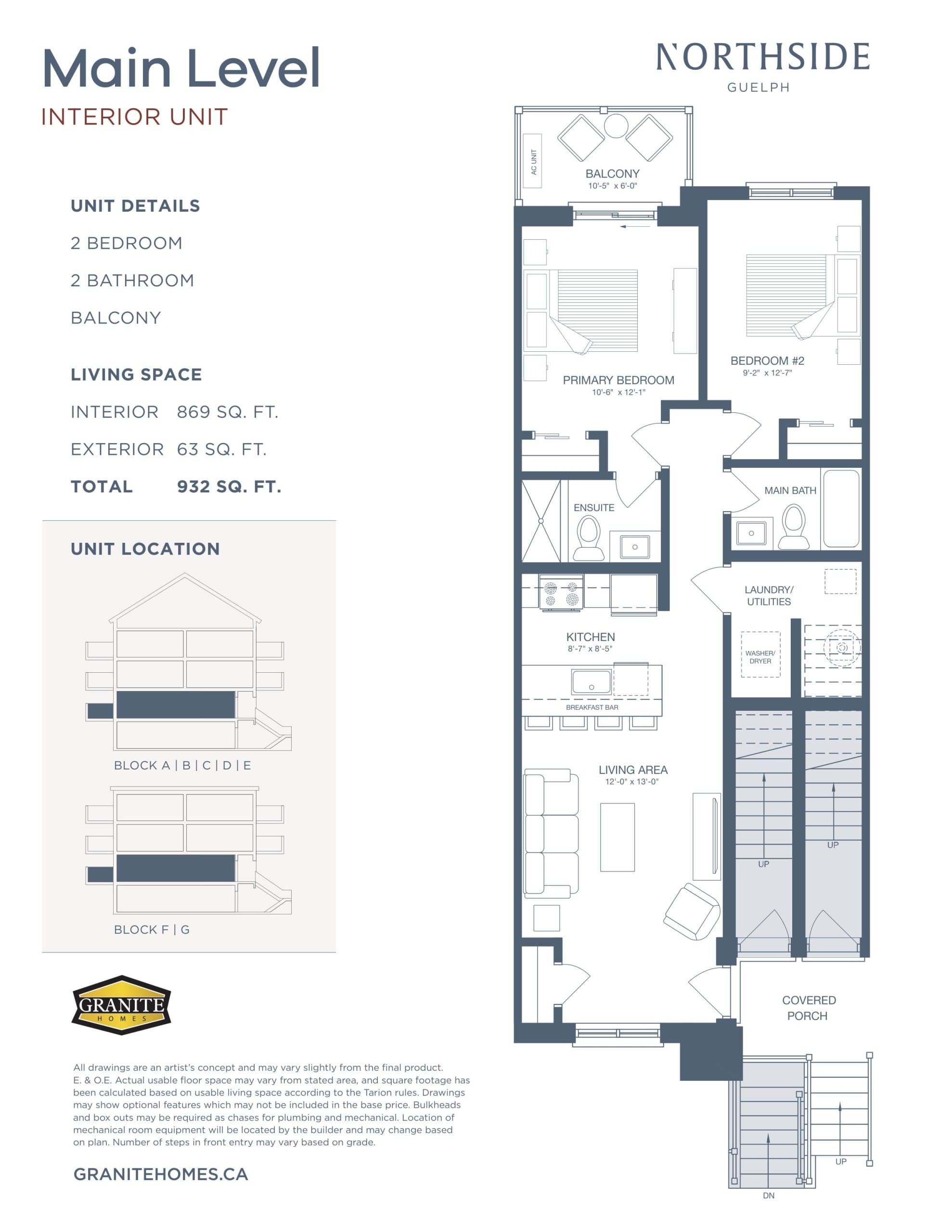 Main Level - Interior Unit Floor Plan at Northside Townhouse - 869 sq.ft