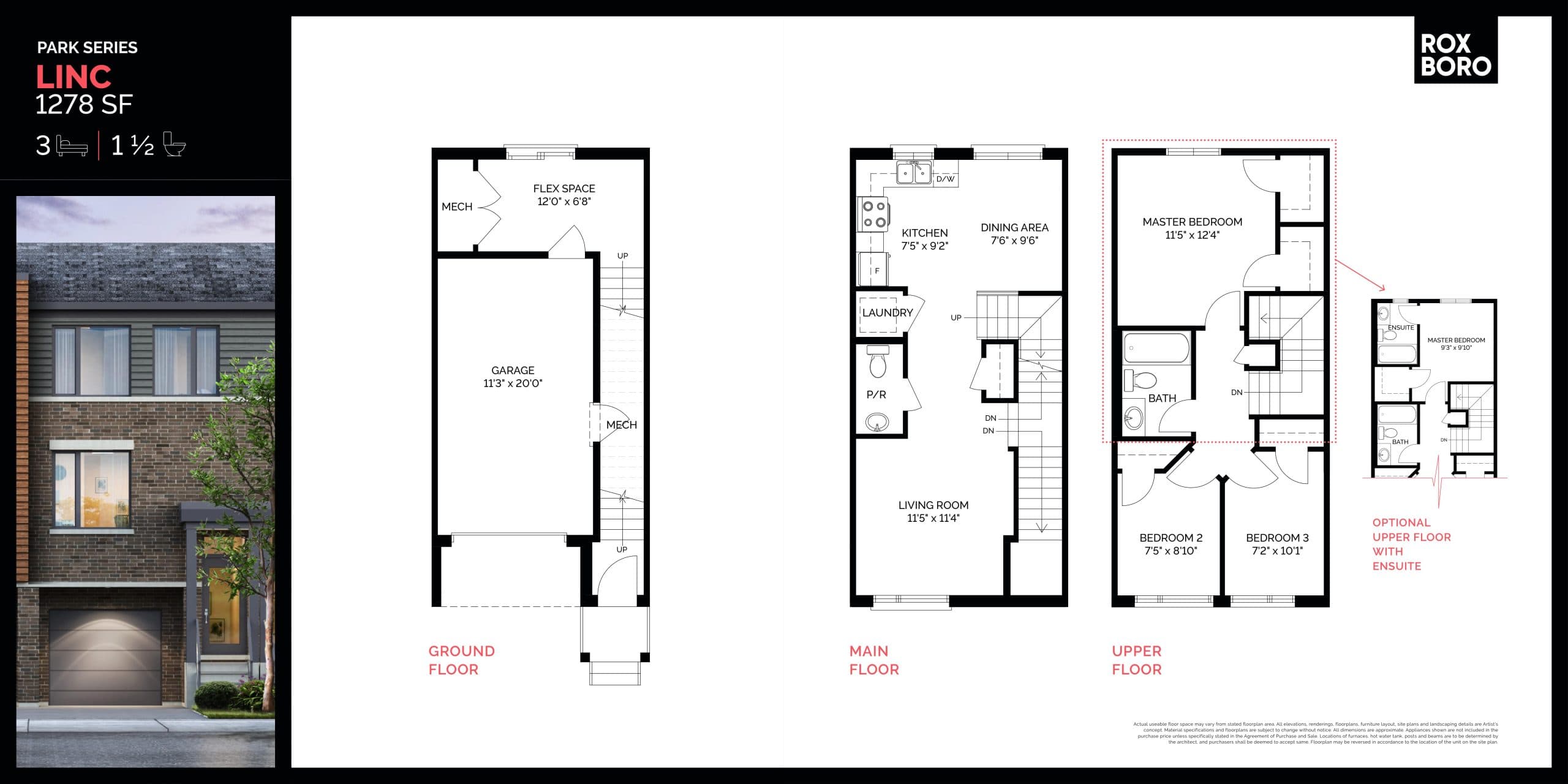 Linc Floor Plan at Roxboro Towns - 1278 sq.ft