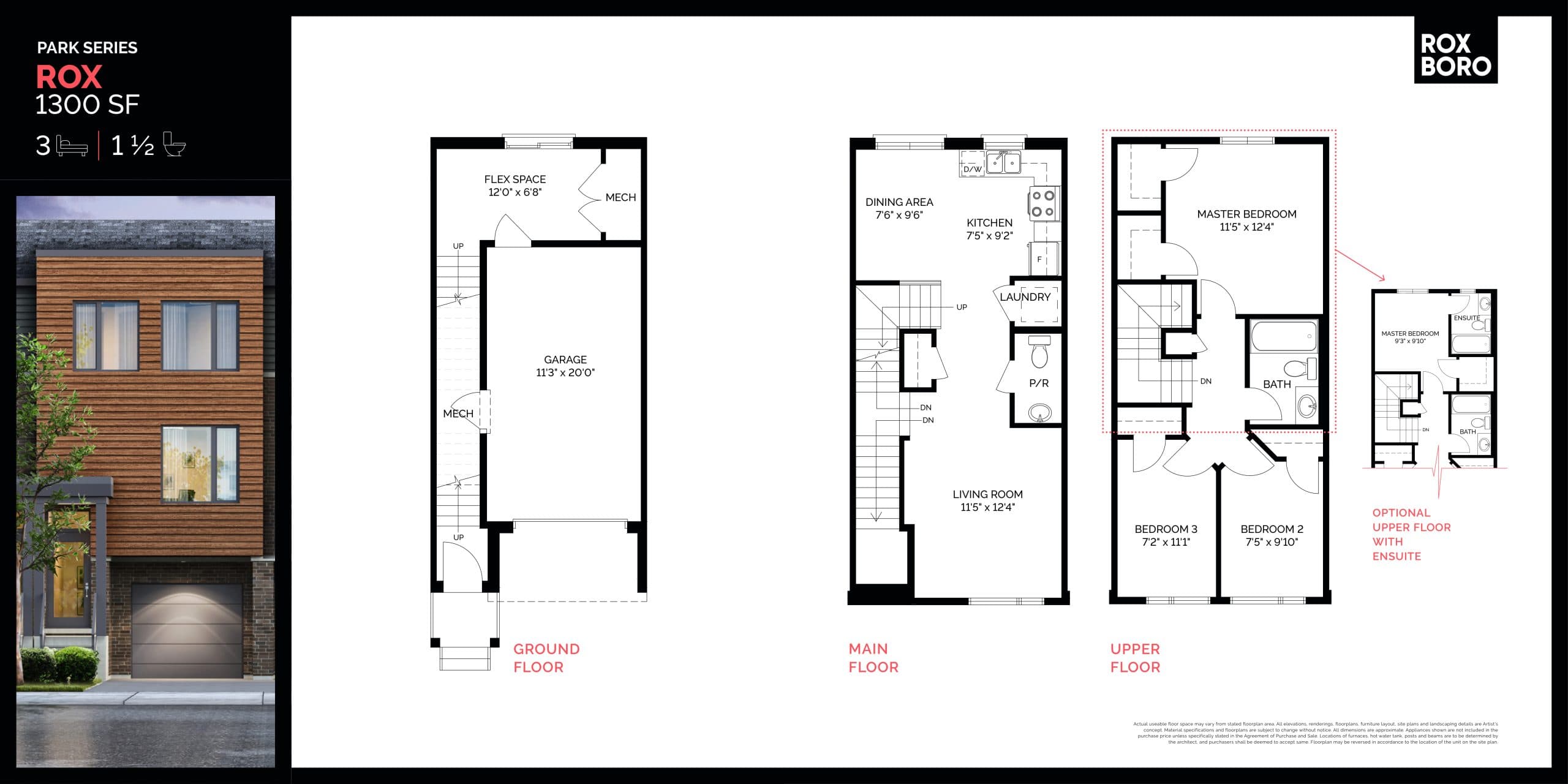 Rox Floor Plan at Roxboro Towns - 1300 sq.ft