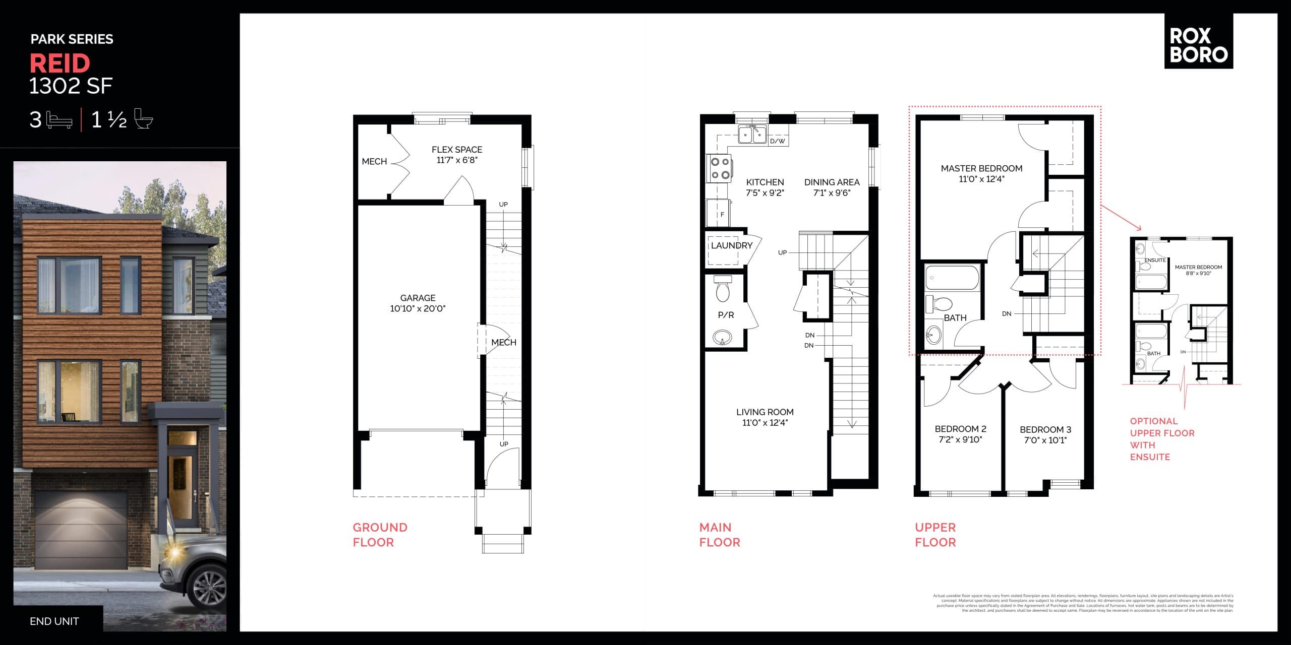 Reid Floor Plan at Roxboro Towns - 1302 sq.ft