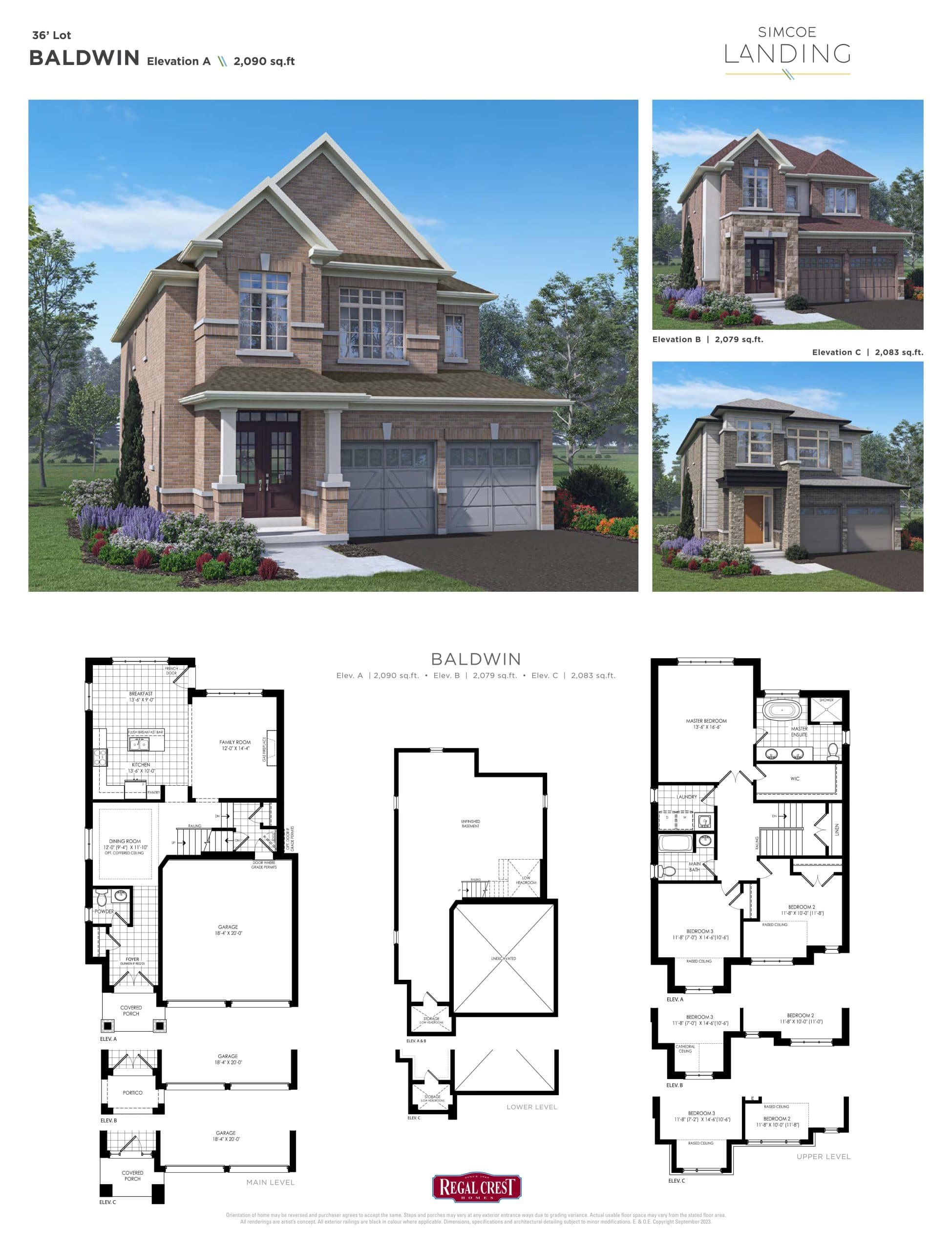 Baldwin Floor Plan at Simcoe Landing by Regal Crest Phase 3 - 2090 sq.ft