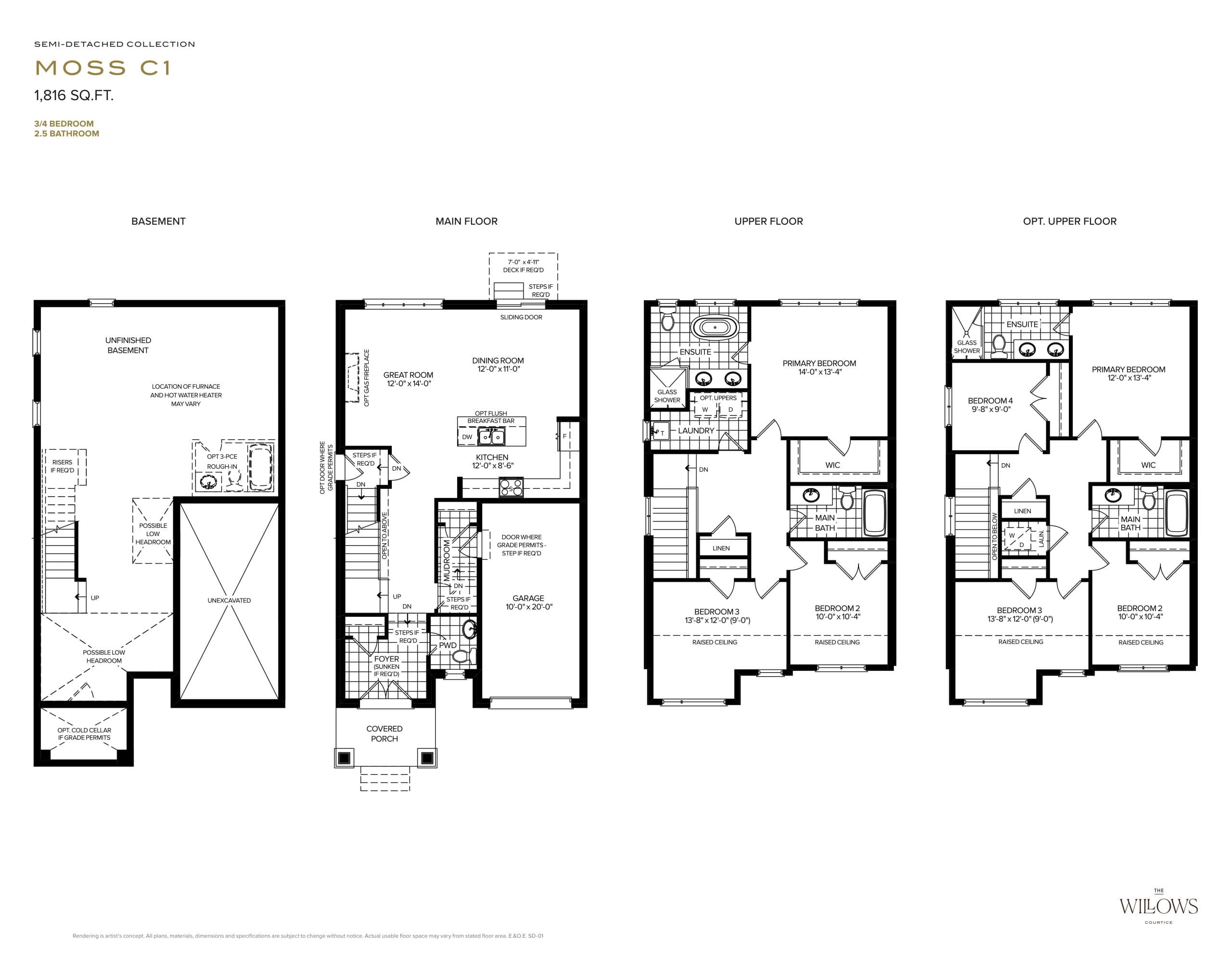 Moss C1 Floor Plan at The Willows Towns - 1816 sq.ft