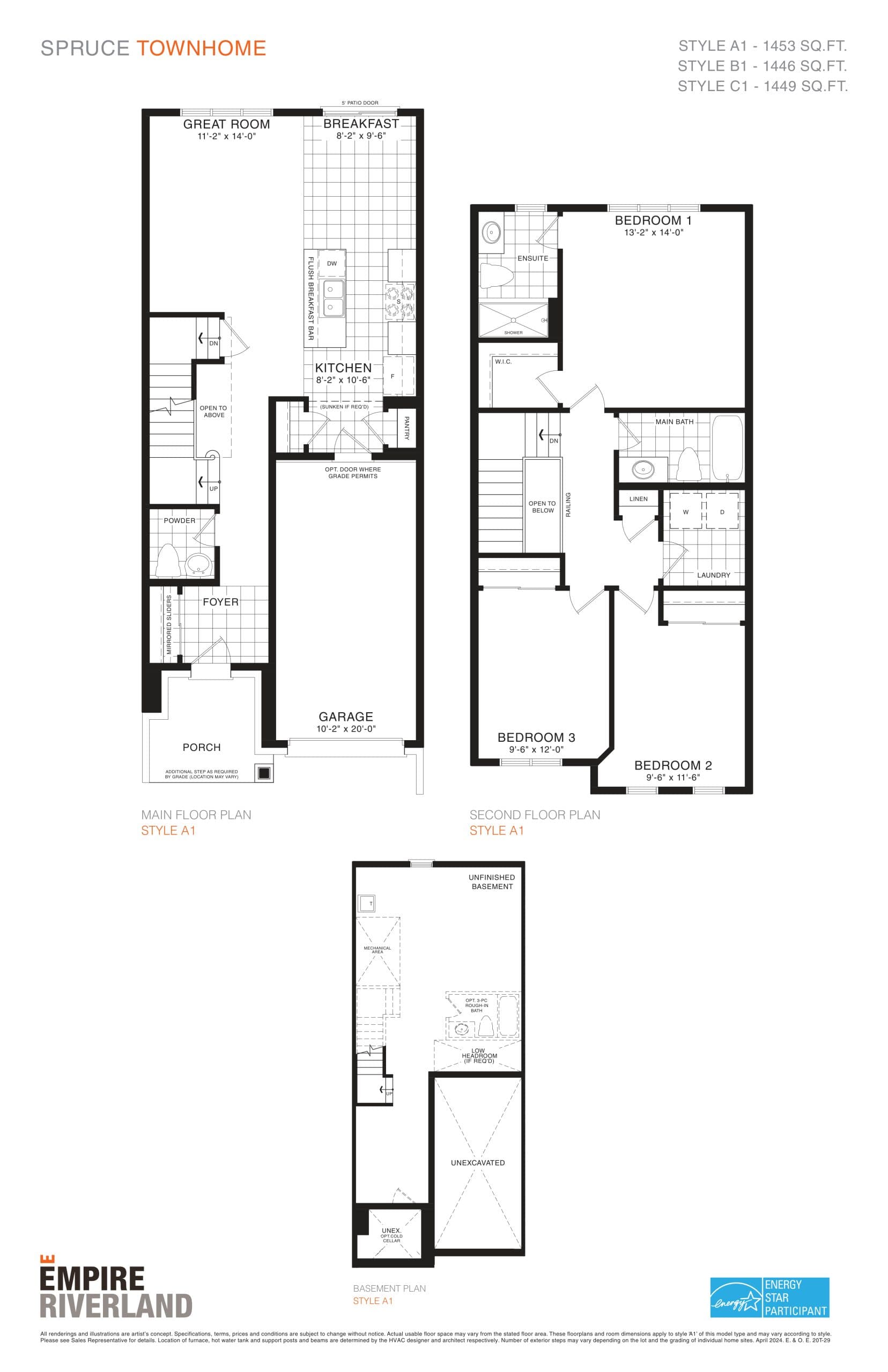 Spruce (20' Towns) Floor Plan at Empire Riverland Homes - 1453 sq.ft