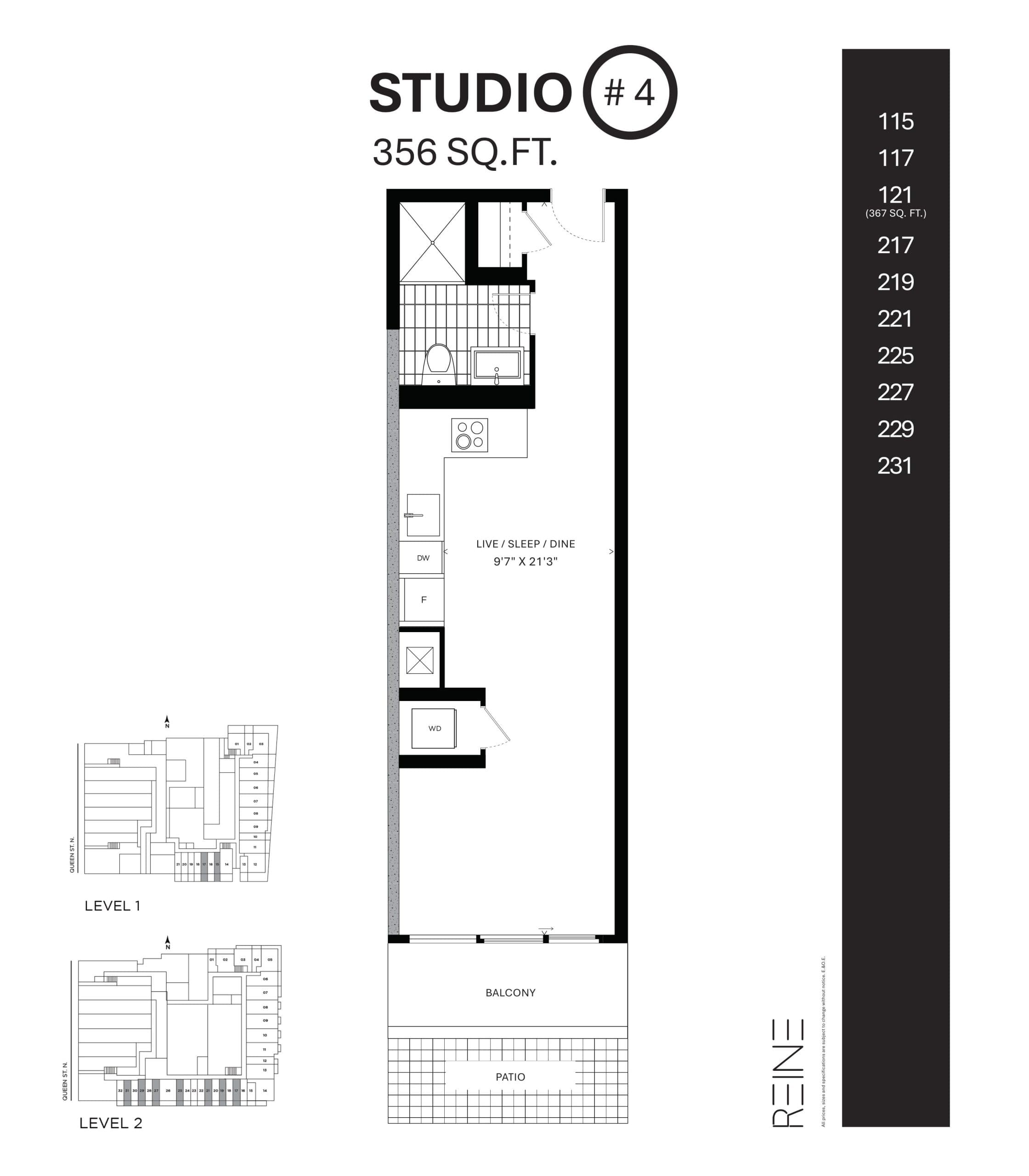 Studio #4 Floor Plan at Reine Condos - 356 sq.ft
