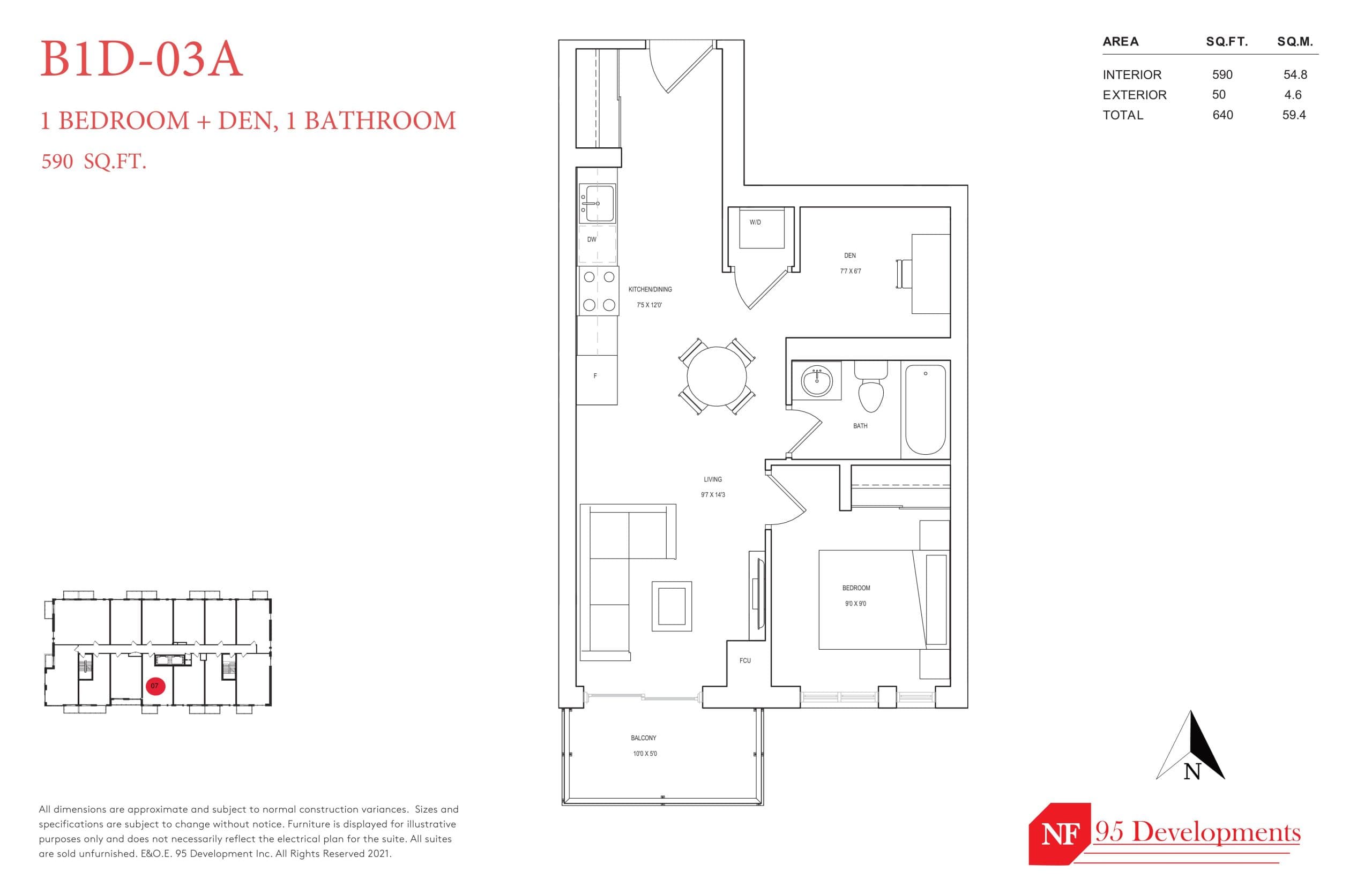 B1D-03A Floor Plan at The Garden Series On Sheppard Condos - 590 sq.ft