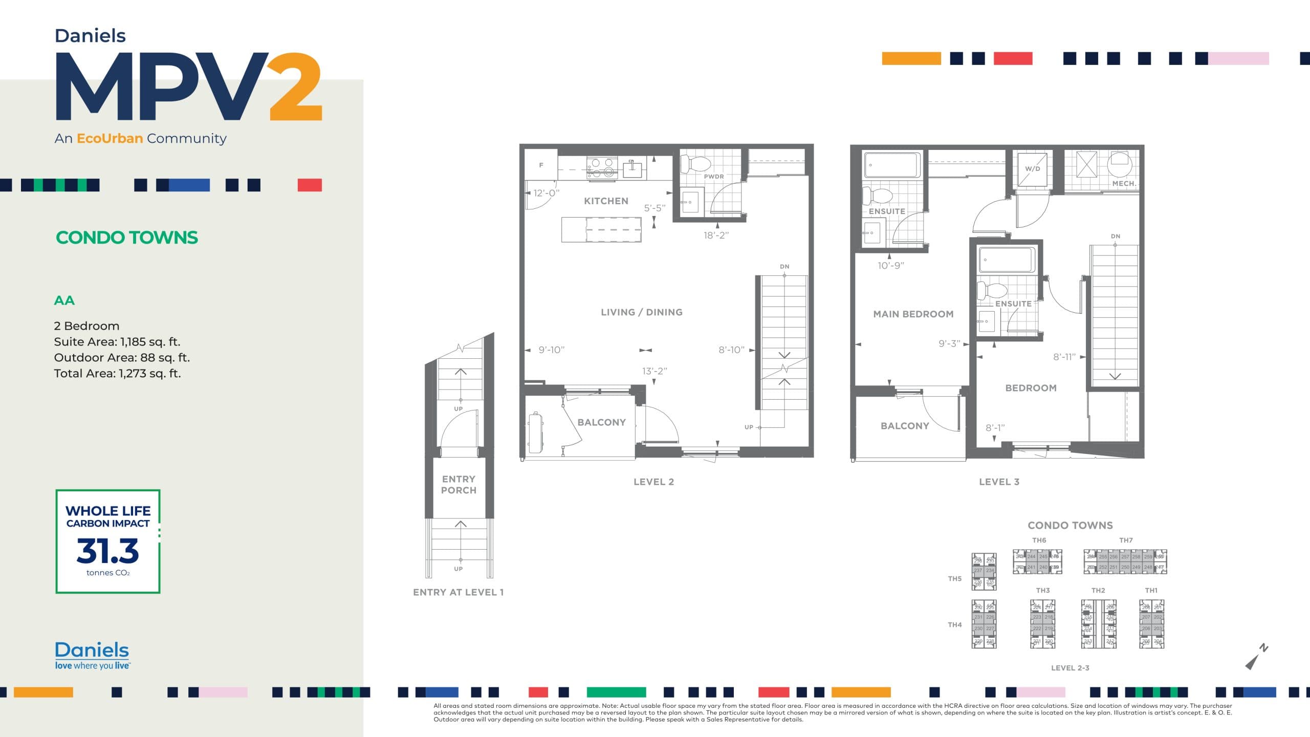 AA Floor Plan at Daniels MPV2-TH - 1185 sq.ft