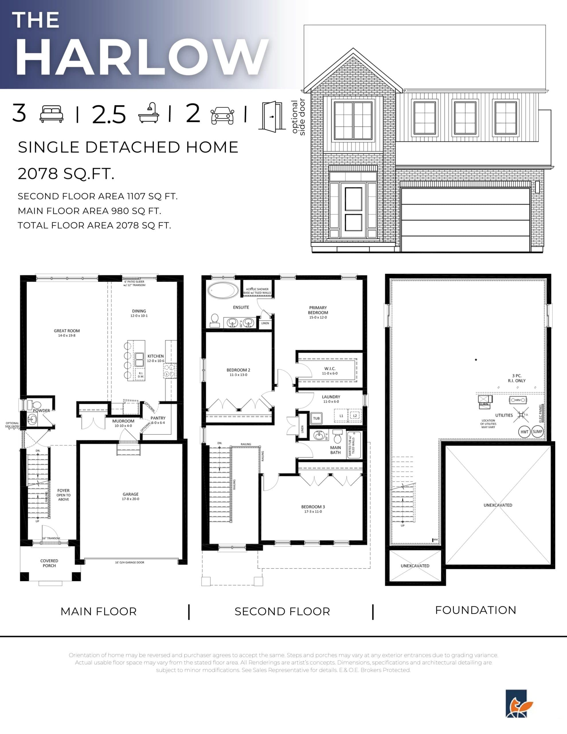 The Harlow Floor Plan at Gates of Hyde Park - 2078 sq.ft