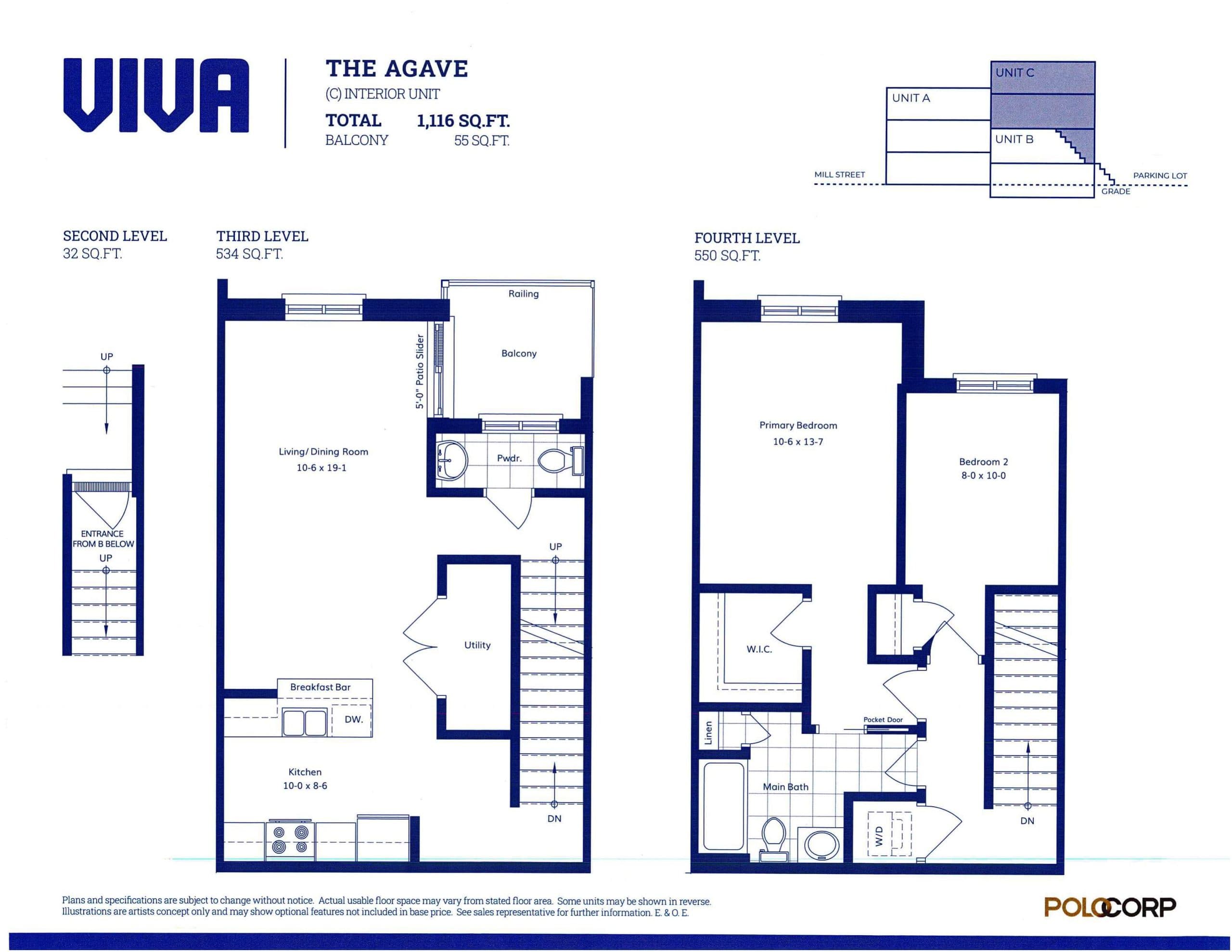 The Agave (Interior) Floor Plan at VIVA Towns - 1116 sq.ft