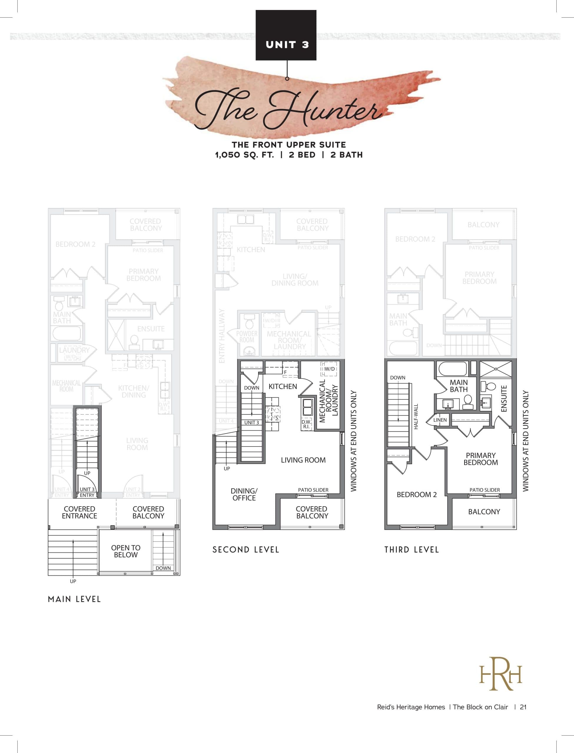 The Hunter Floor Plan at The Block on Clair Towns - 1050 sq.ft