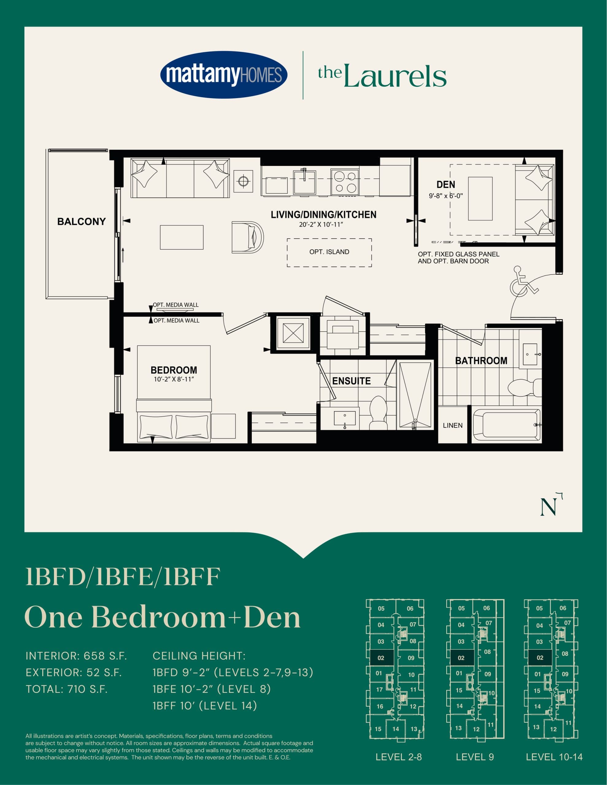 1BFD/1BFE/1BFF Floor Plan at The Laurels Condos - 658 sq.ft