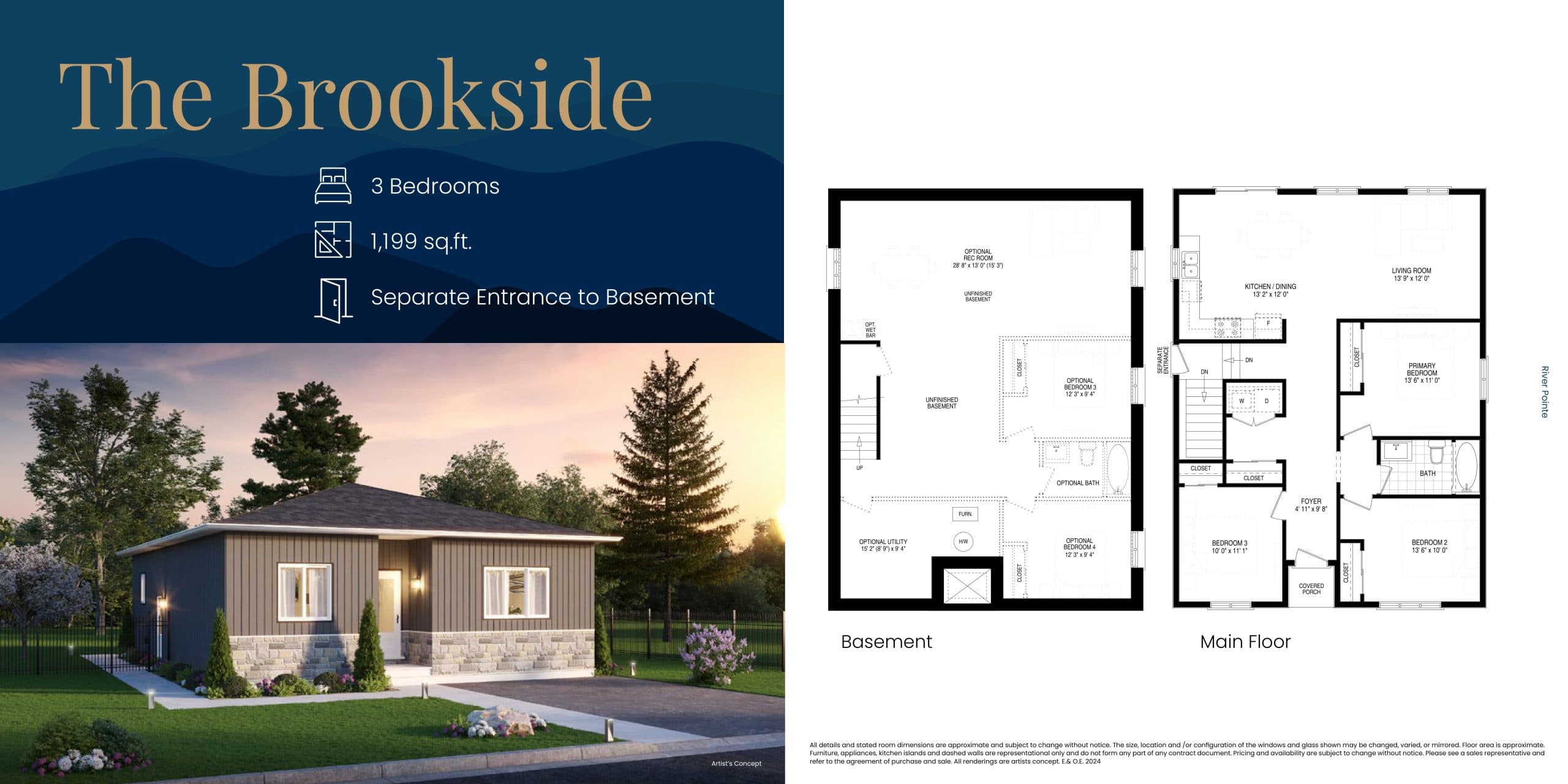 The Brookside Floor Plan at River Pointe - Phase 1 - 1199 sq.ft