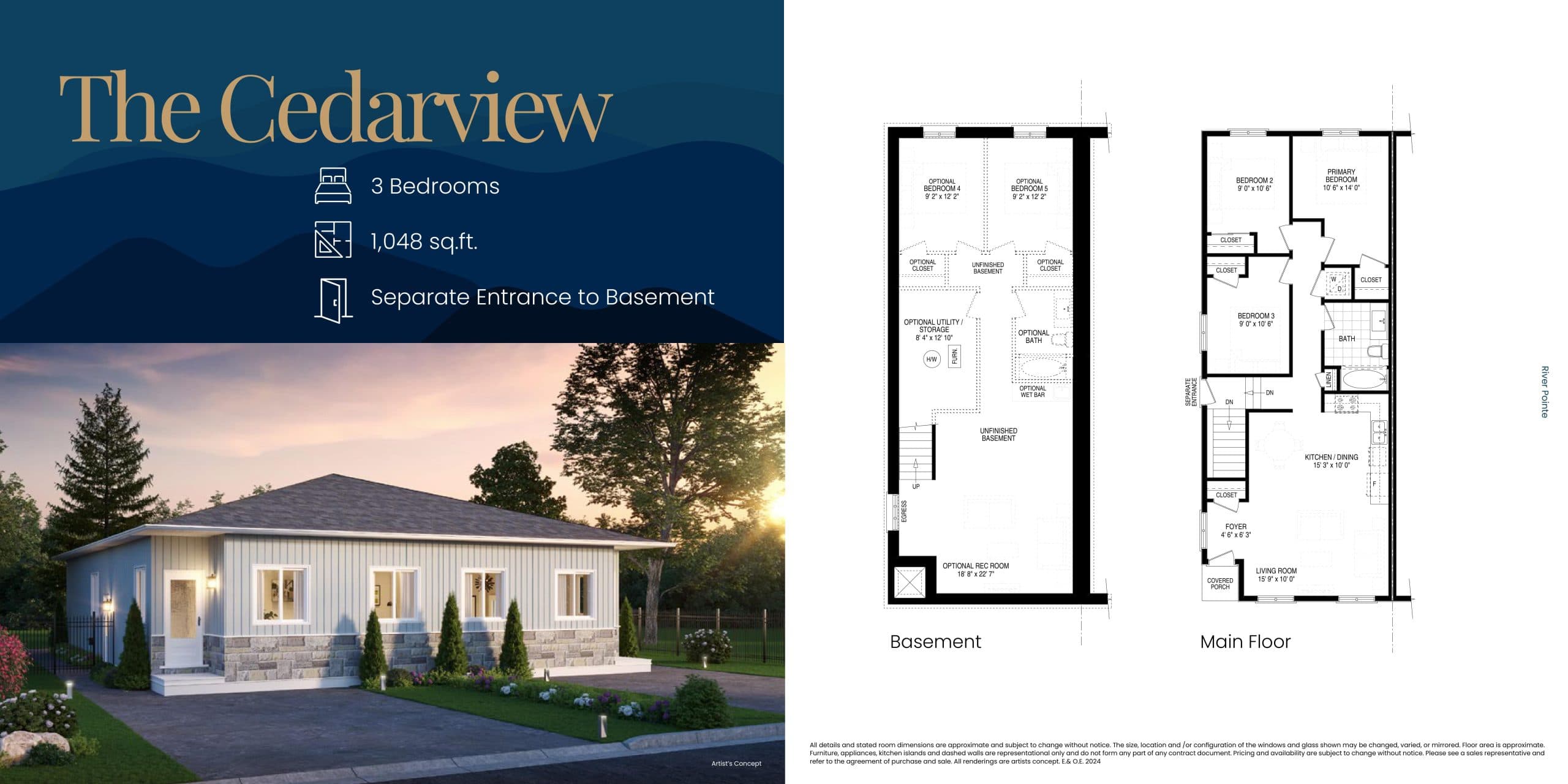 The Cedarview Floor Plan at River Pointe - Phase 1 - 1048 sq.ft