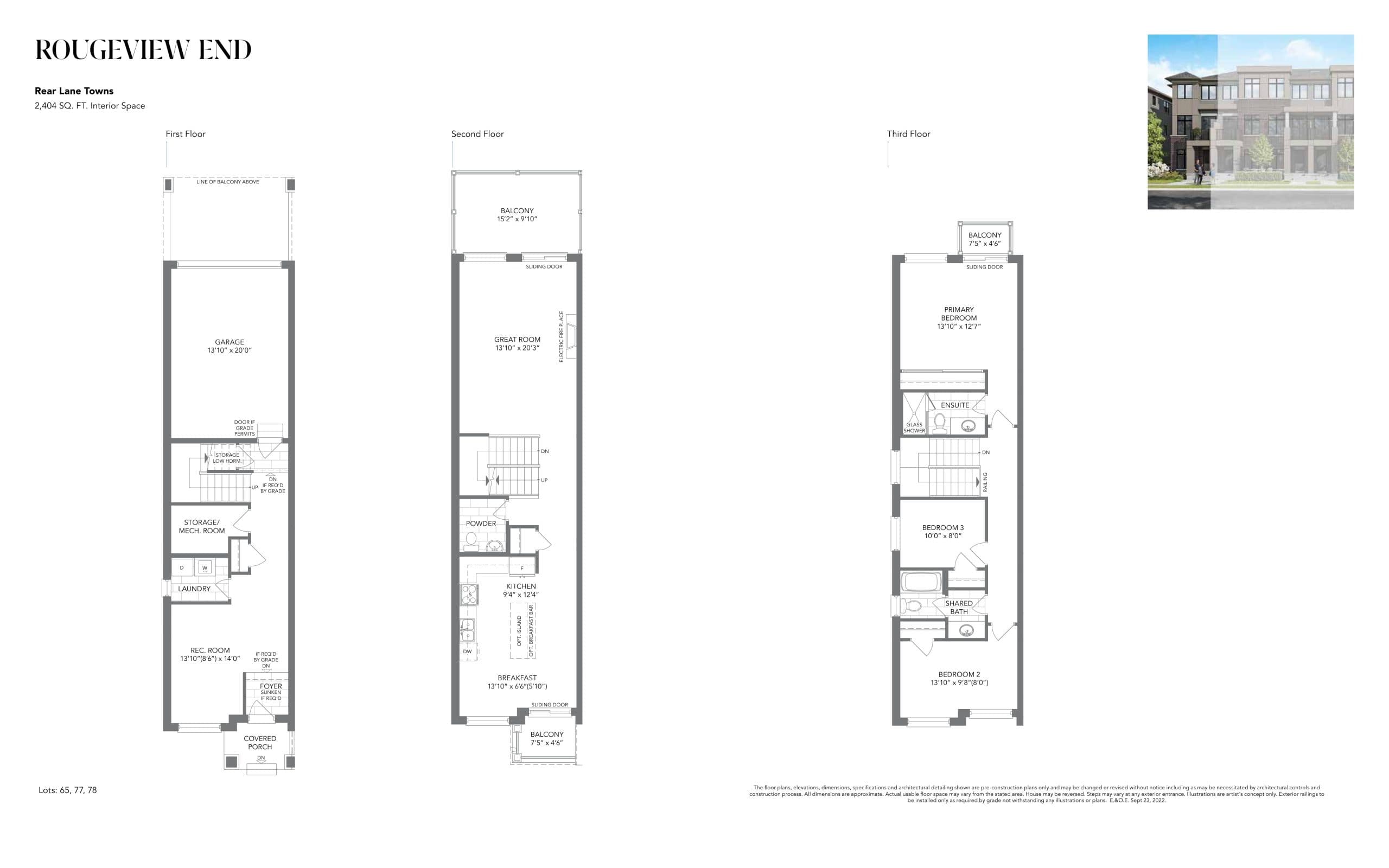 Rougeview End Floor Plan at Elm & Co. 2 Towns - 2404 sq.ft
