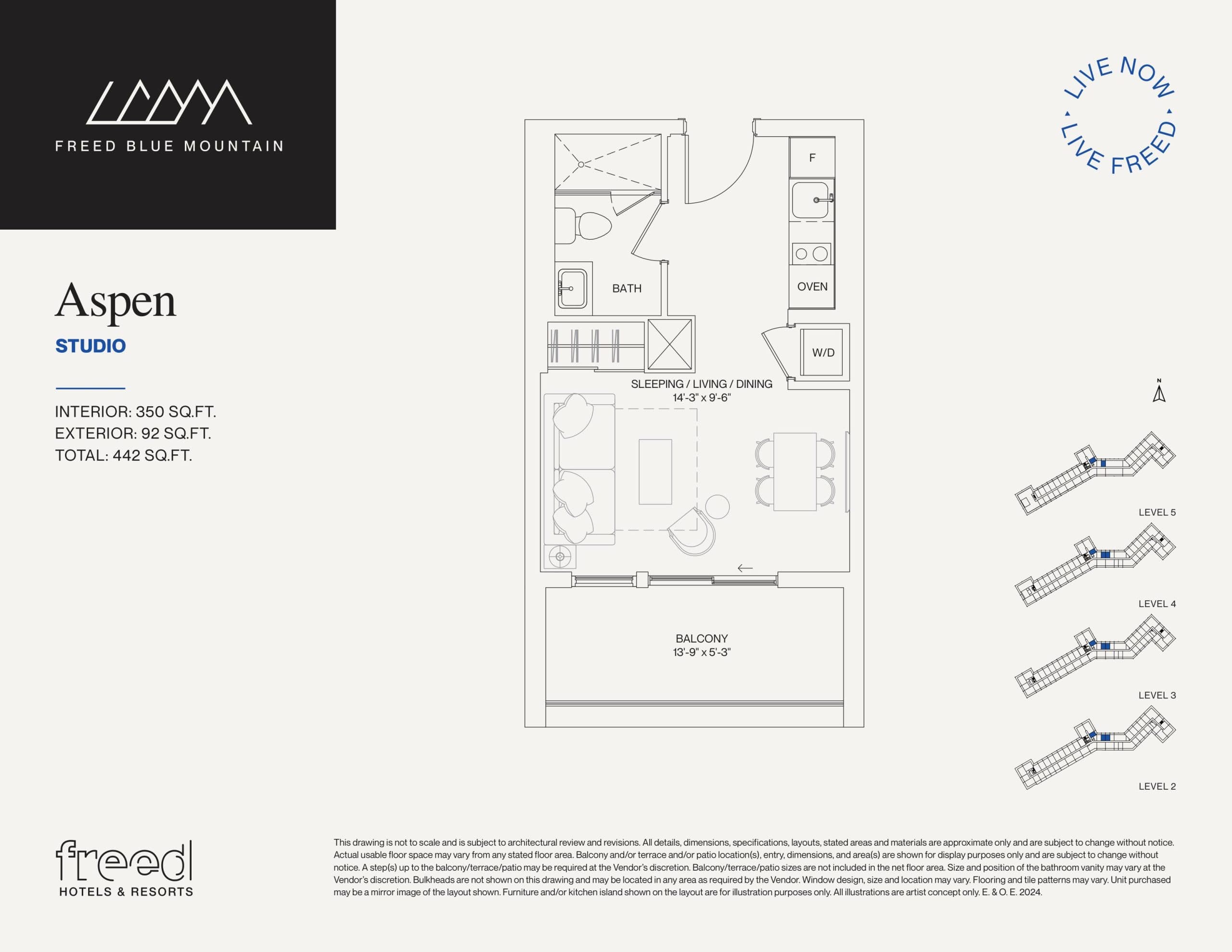 Aspen Floor Plan at Freed Blue Mountain Condos - 350 sq.ft
