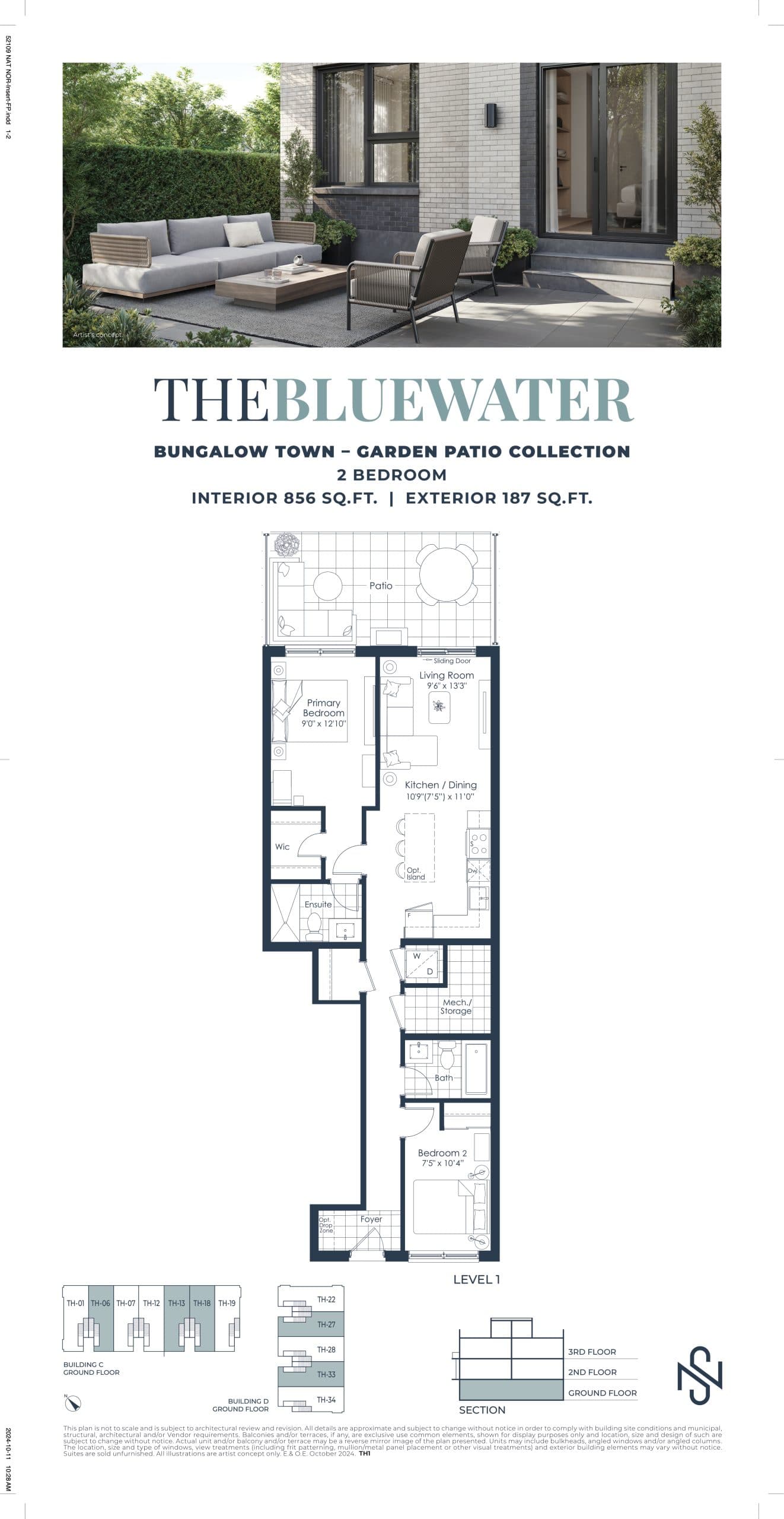 The Bluewater Floor Plan at Northshore Towns - 856 sq.ft
