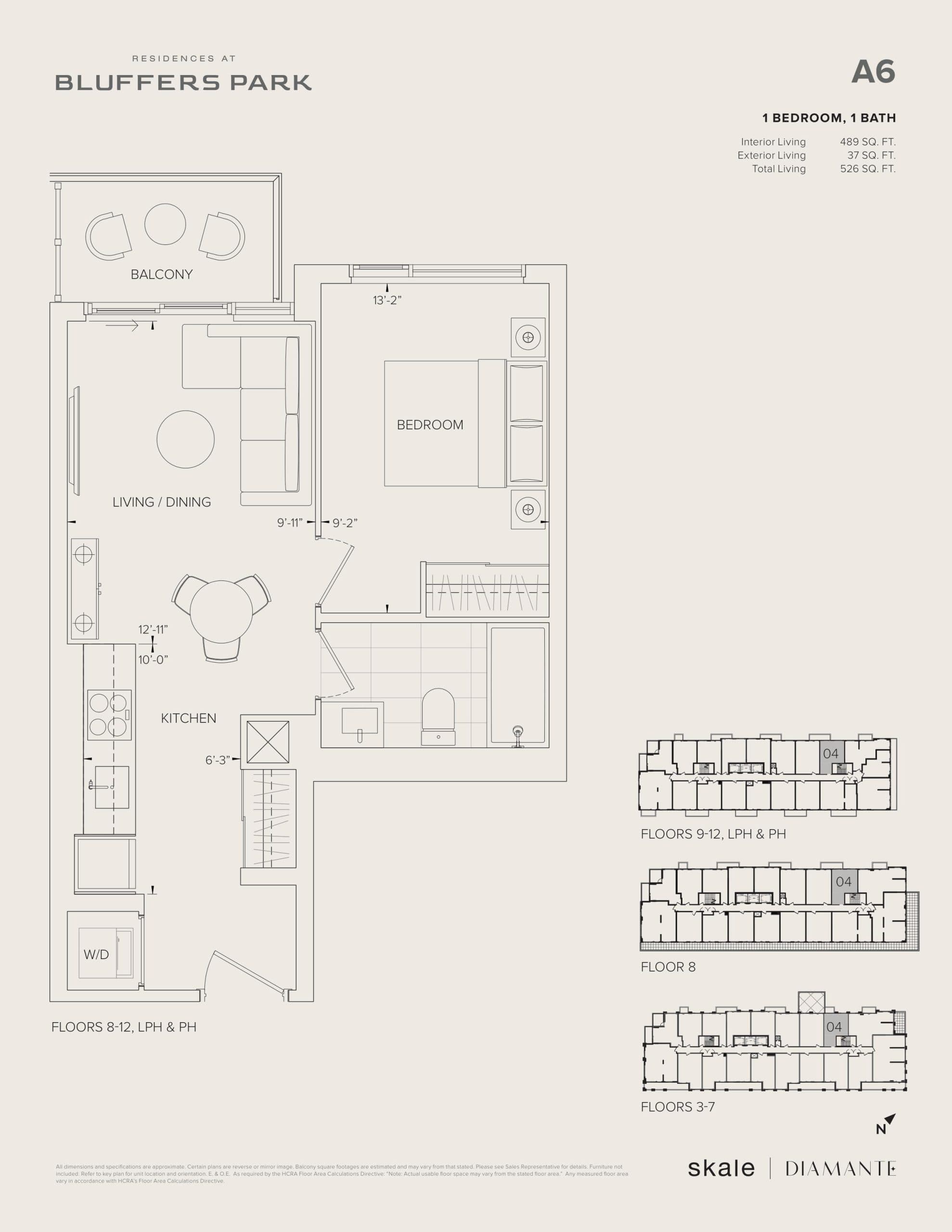 A6 Floor Plan at Residences at Bluffers Park Condos - 489 sq.ft
