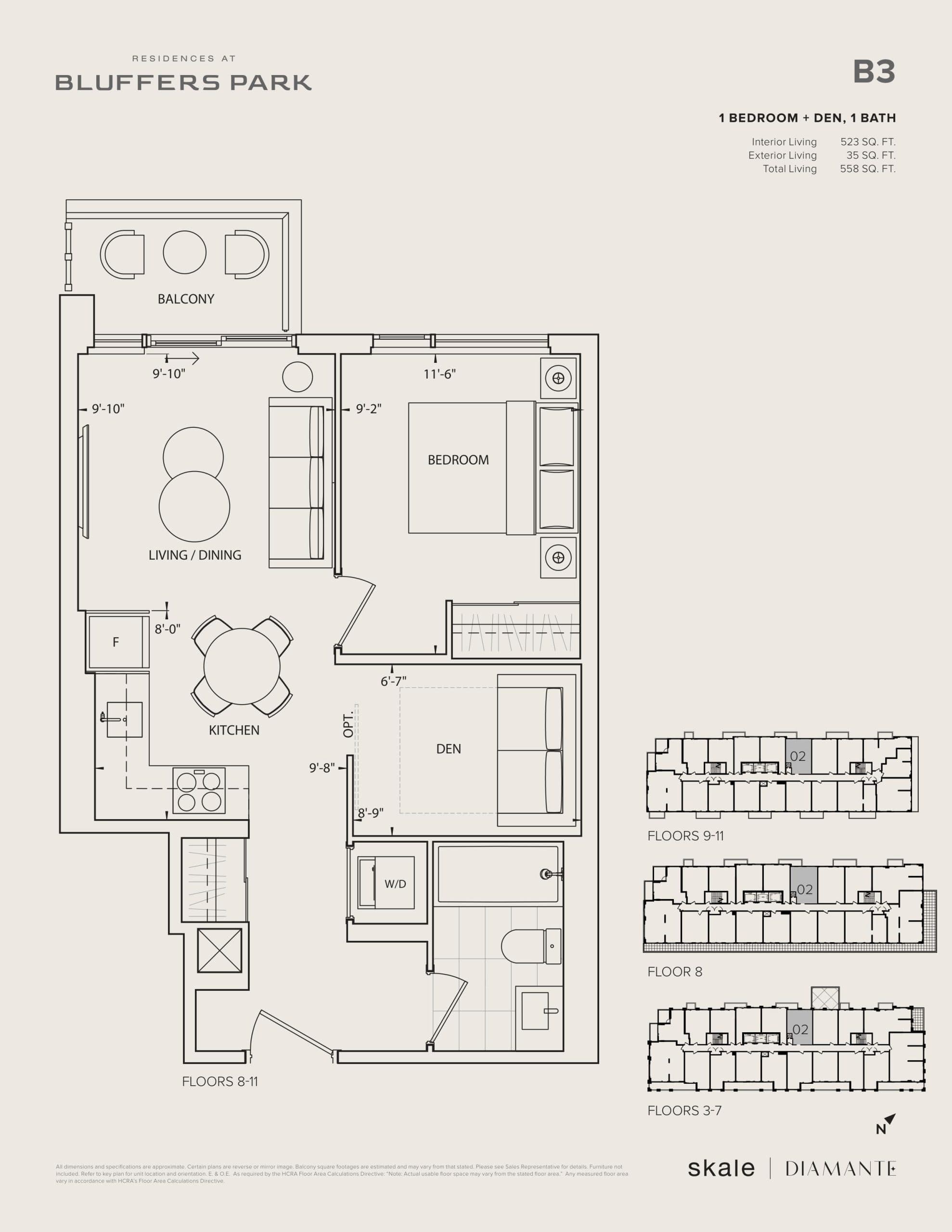 B3 Floor Plan at Residences at Bluffers Park Condos - 523 sq.ft