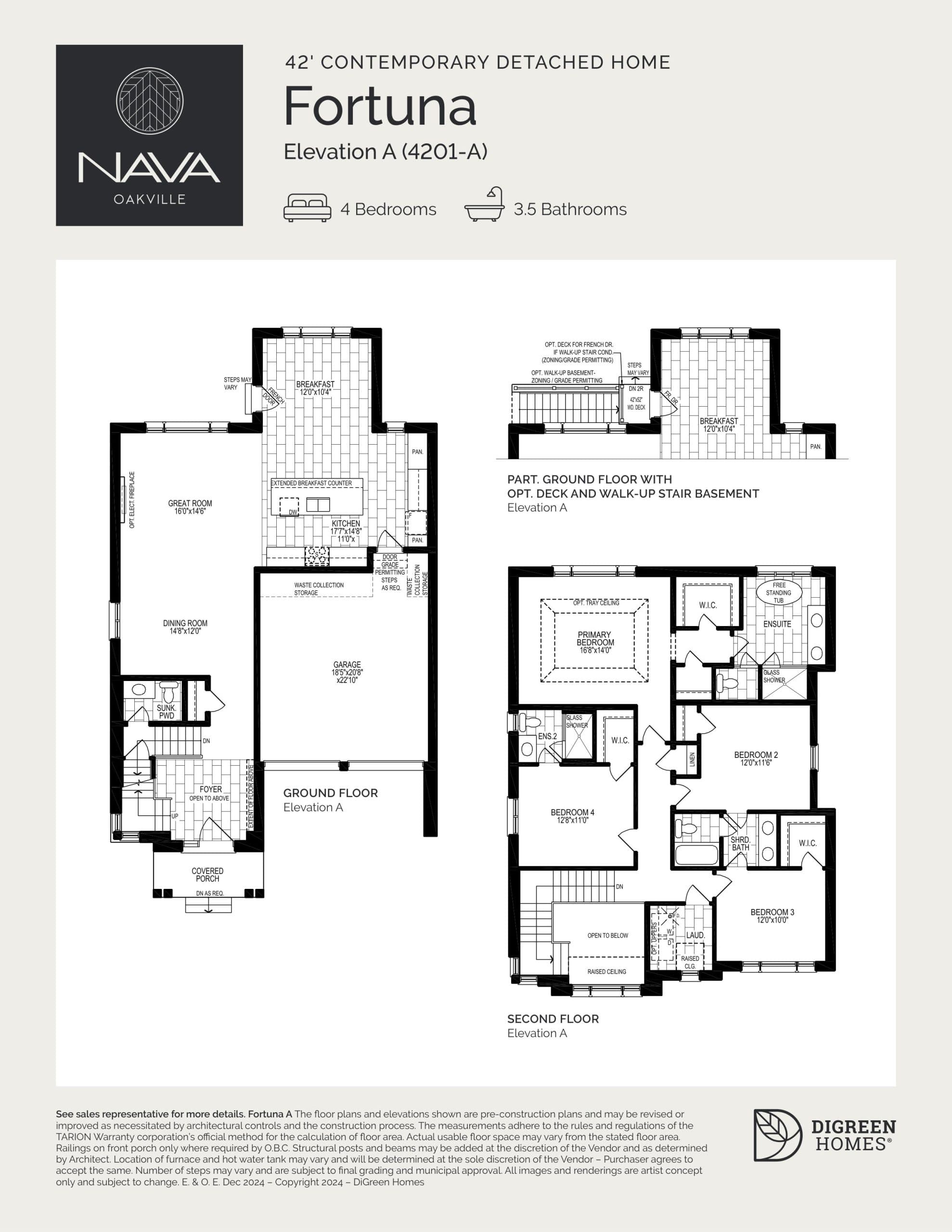 Fortuna Elevation A Floor Plan at NAVA Oakville Detached - 2700 sq.ft