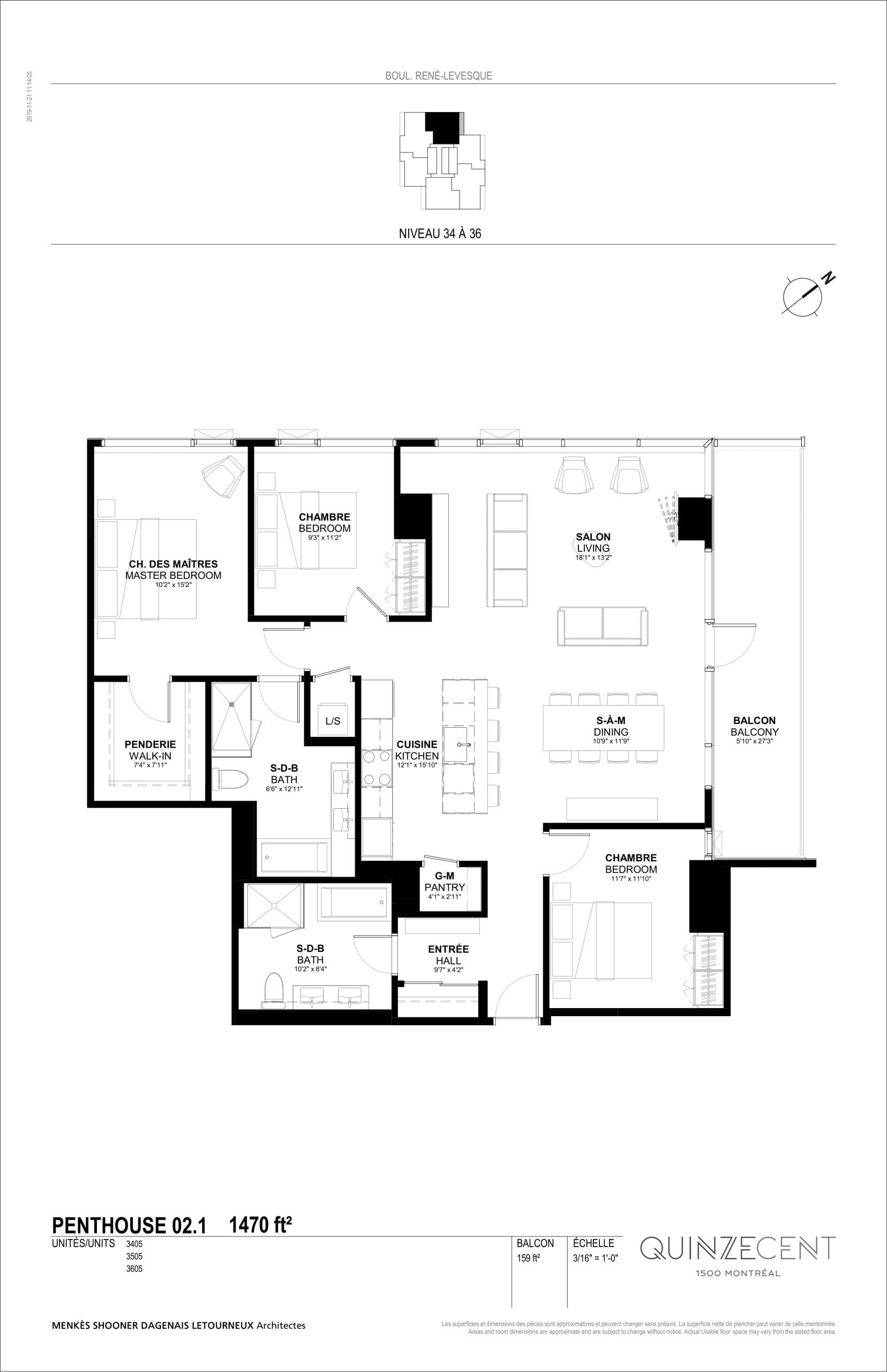 Penthouse 02.1 Floor Plan at Quinzecent Condos - 1470 sq.ft