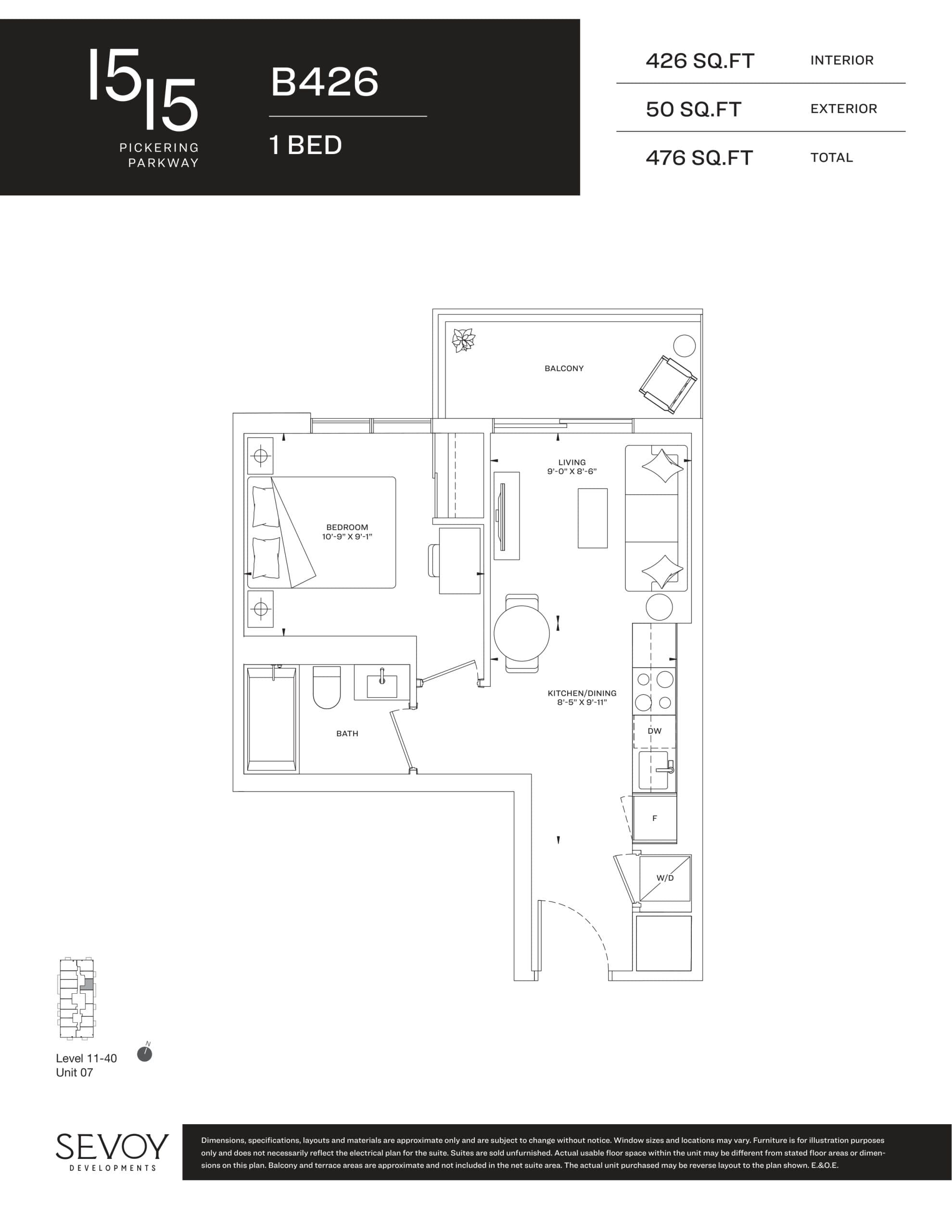 B426 Floor Plan at 1515 Pickering Parkway Condos - 426 sq.ft