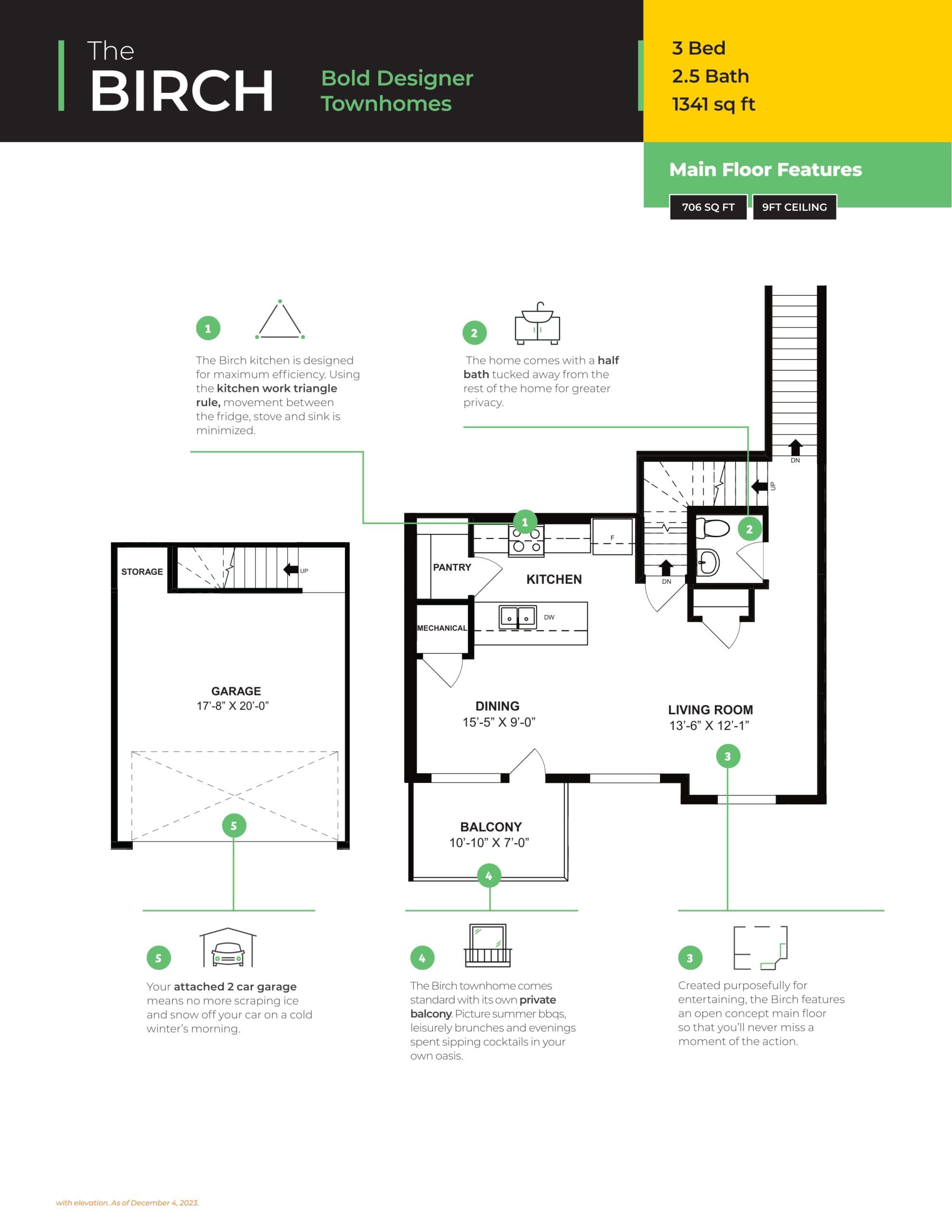 The Birch Floor Plan at Livingston Towns - 1341 sq.ft