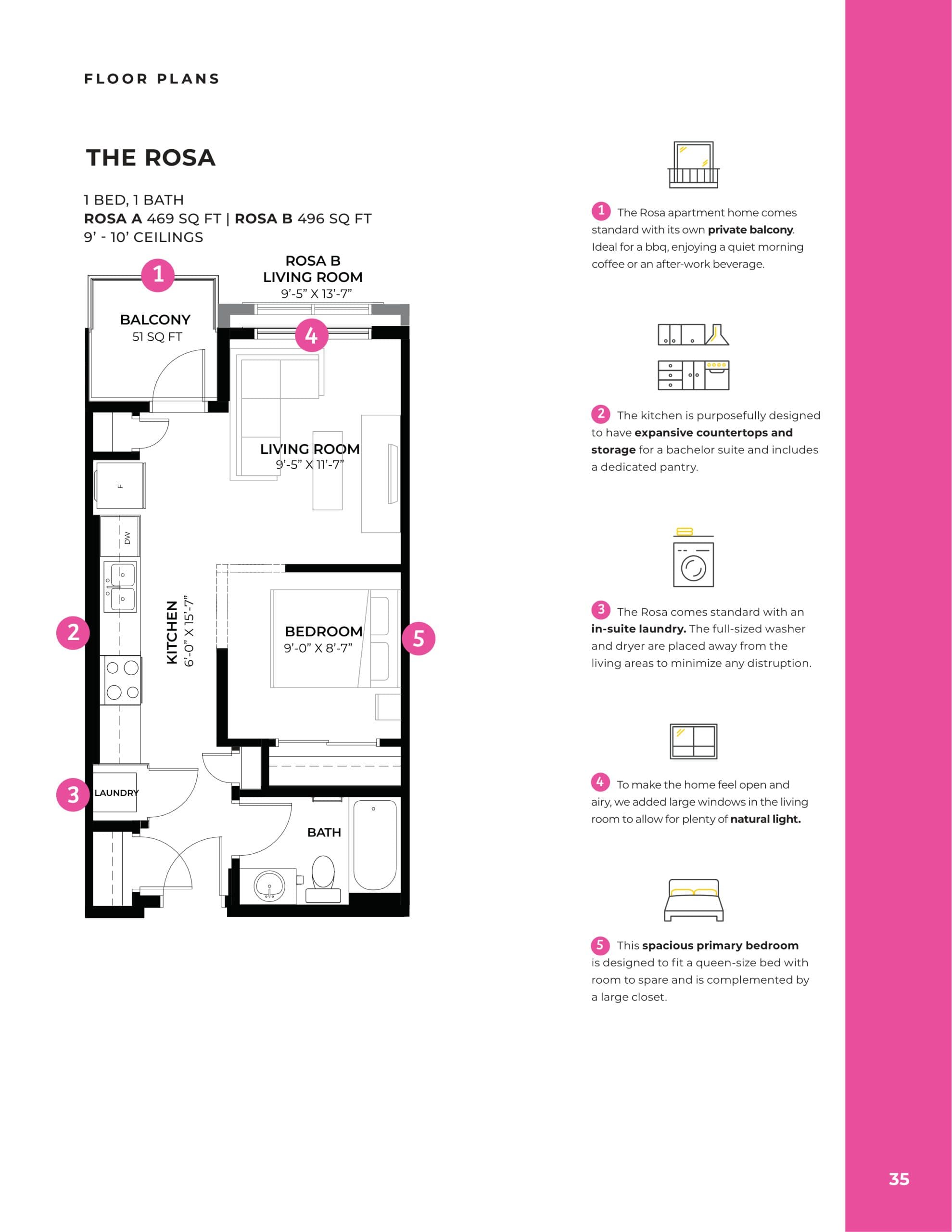 The Rosa Floor Plan at Quesnay at Currie Condos - 496 sq.ft