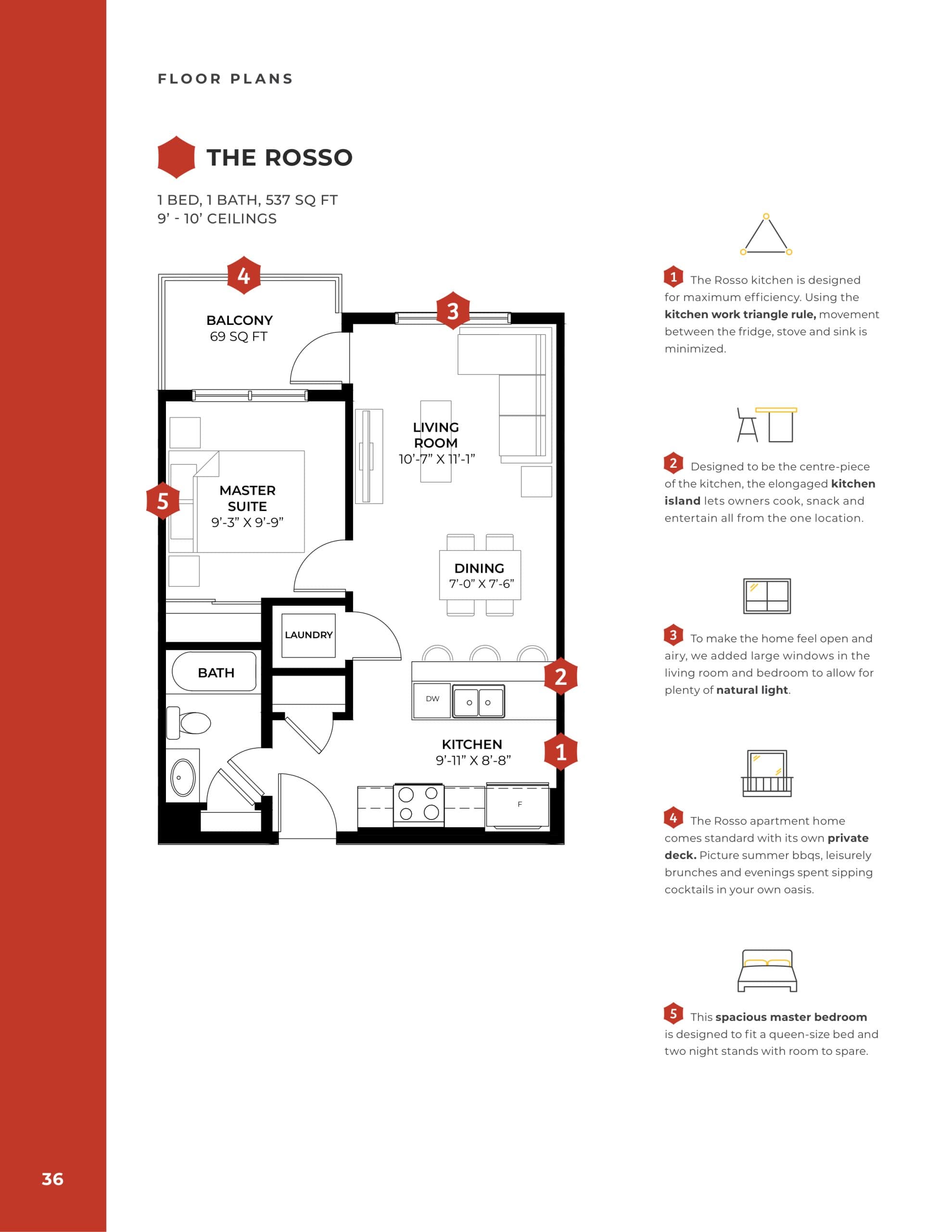 The Rosso Floor Plan at Quesnay at Currie Condos - 537 sq.ft