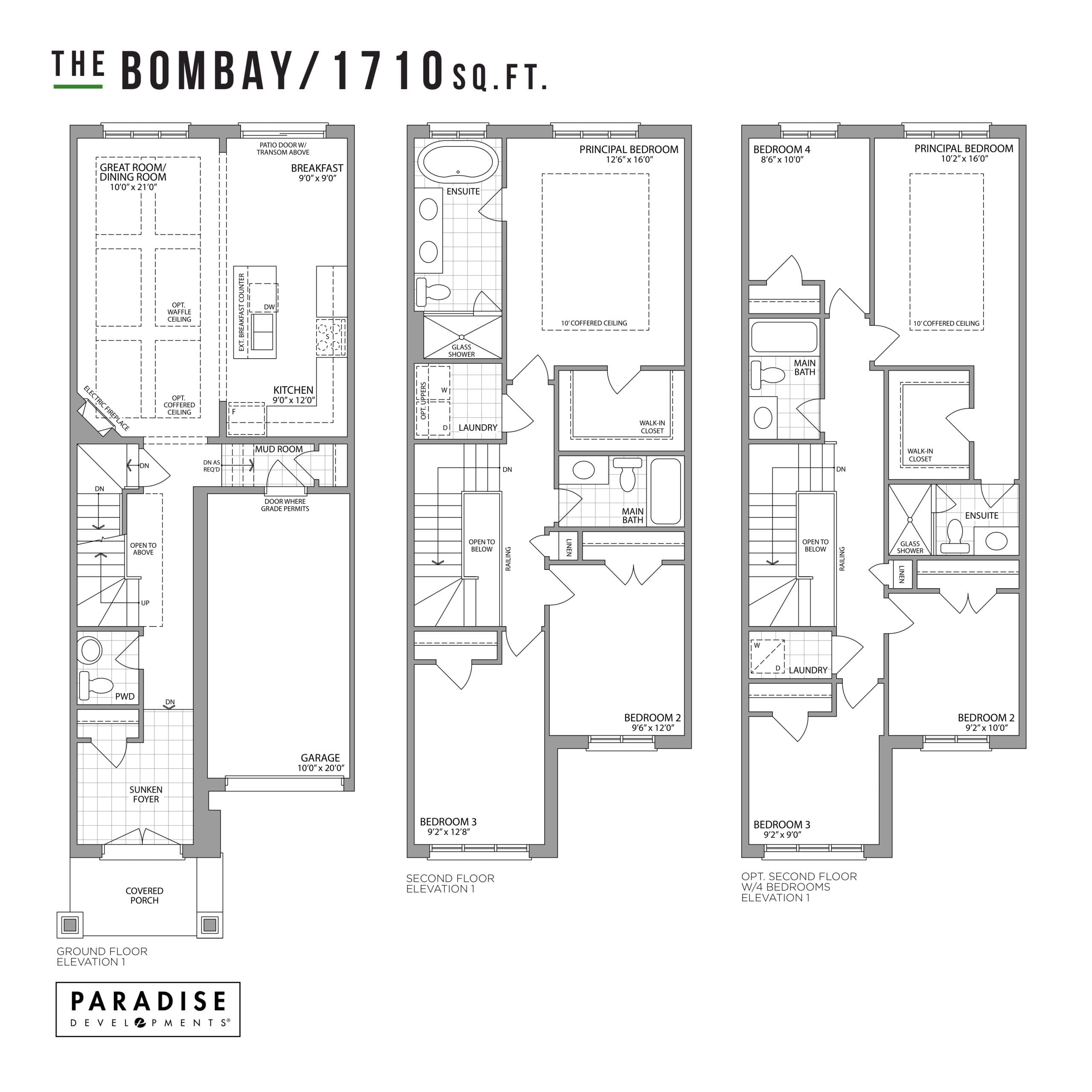 The Bombay Floor Plan at Seatonville by Paradise Developments - 1710 sq.ft