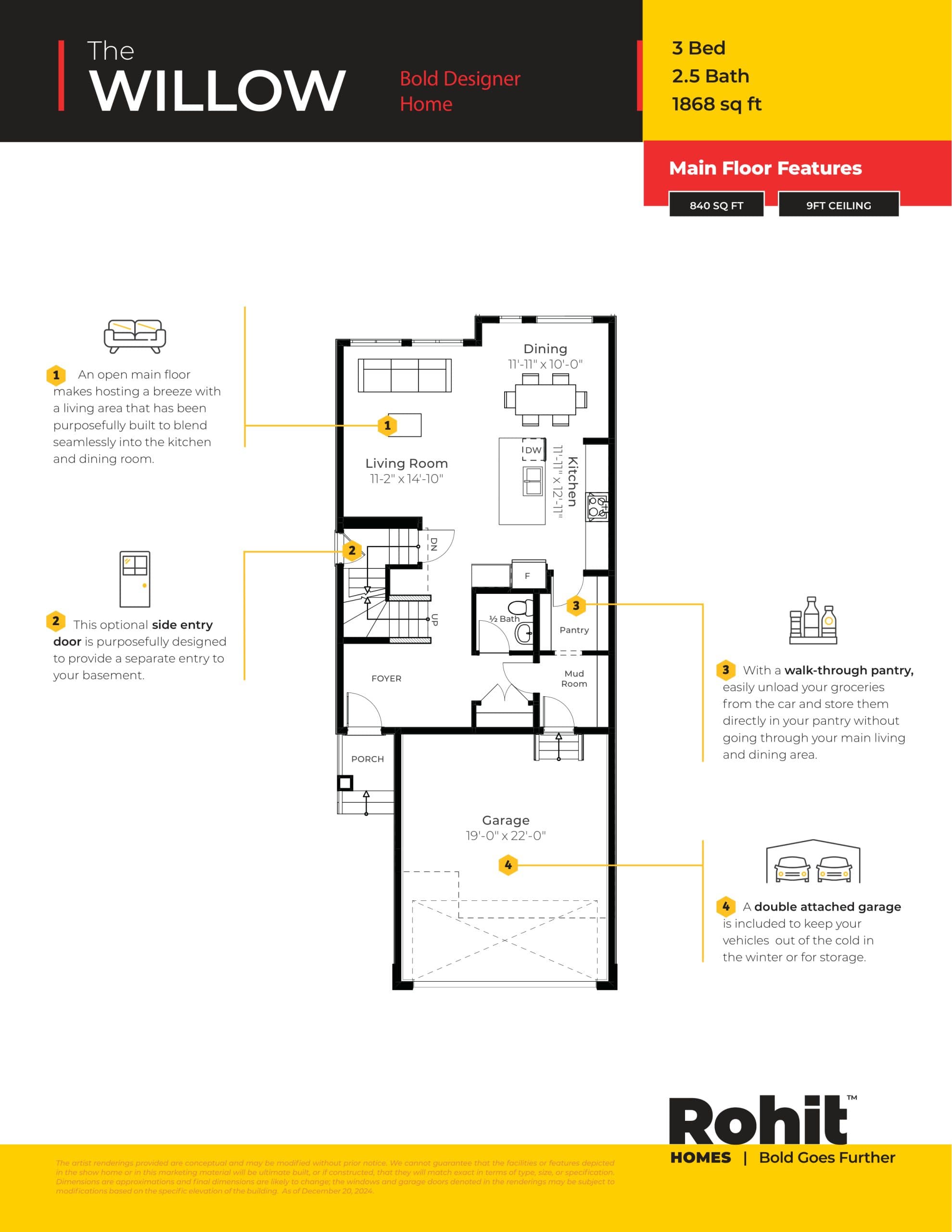 The Willow Floor Plan at Sunset Ridge by Rohit Homes - 1868 sq.ft