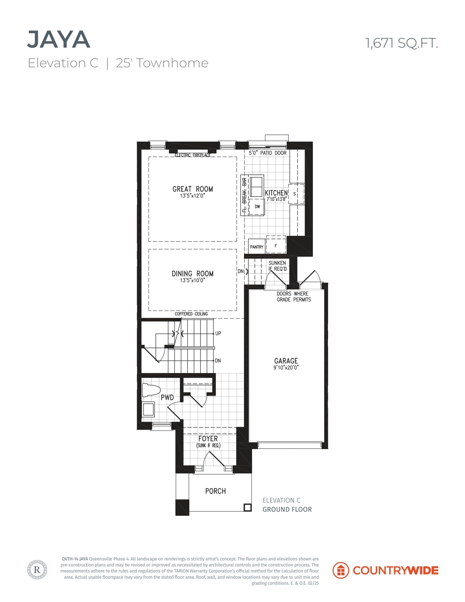 Jaya - Elevation C Floor Plan at Queensville Homes by CountryWide - Towns - 1671 sq.ft