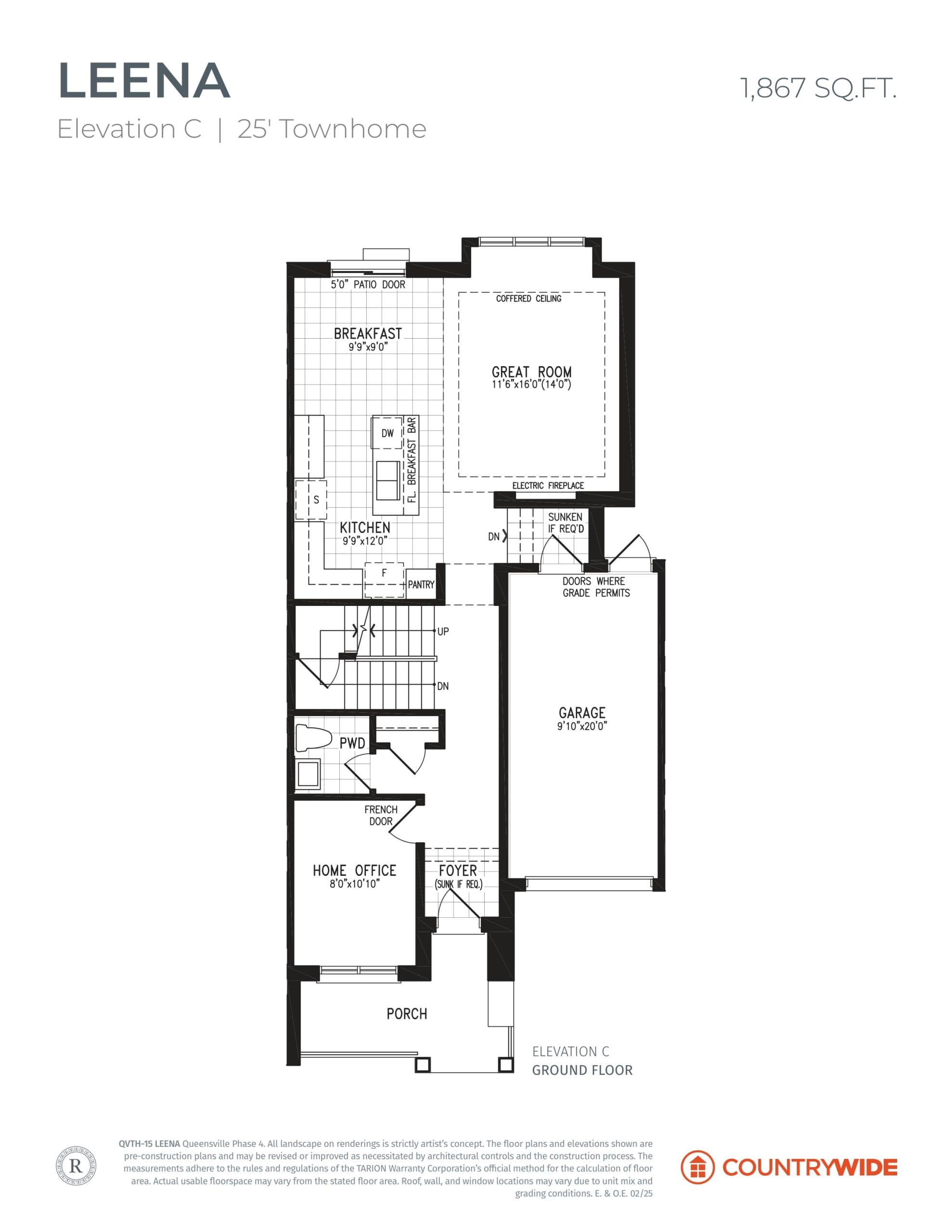 Leena - Elevation C Floor Plan at Queensville Homes by CountryWide - Towns - 1867 sq.ft
