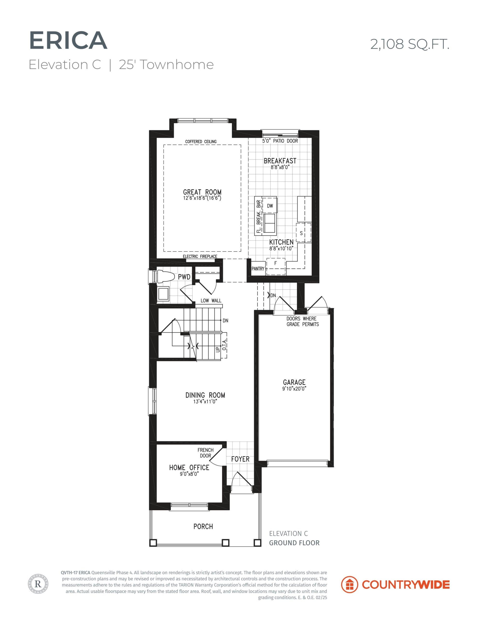 Erica - Elevation C Floor Plan at Queensville Homes by CountryWide - Towns - 2108 sq.ft