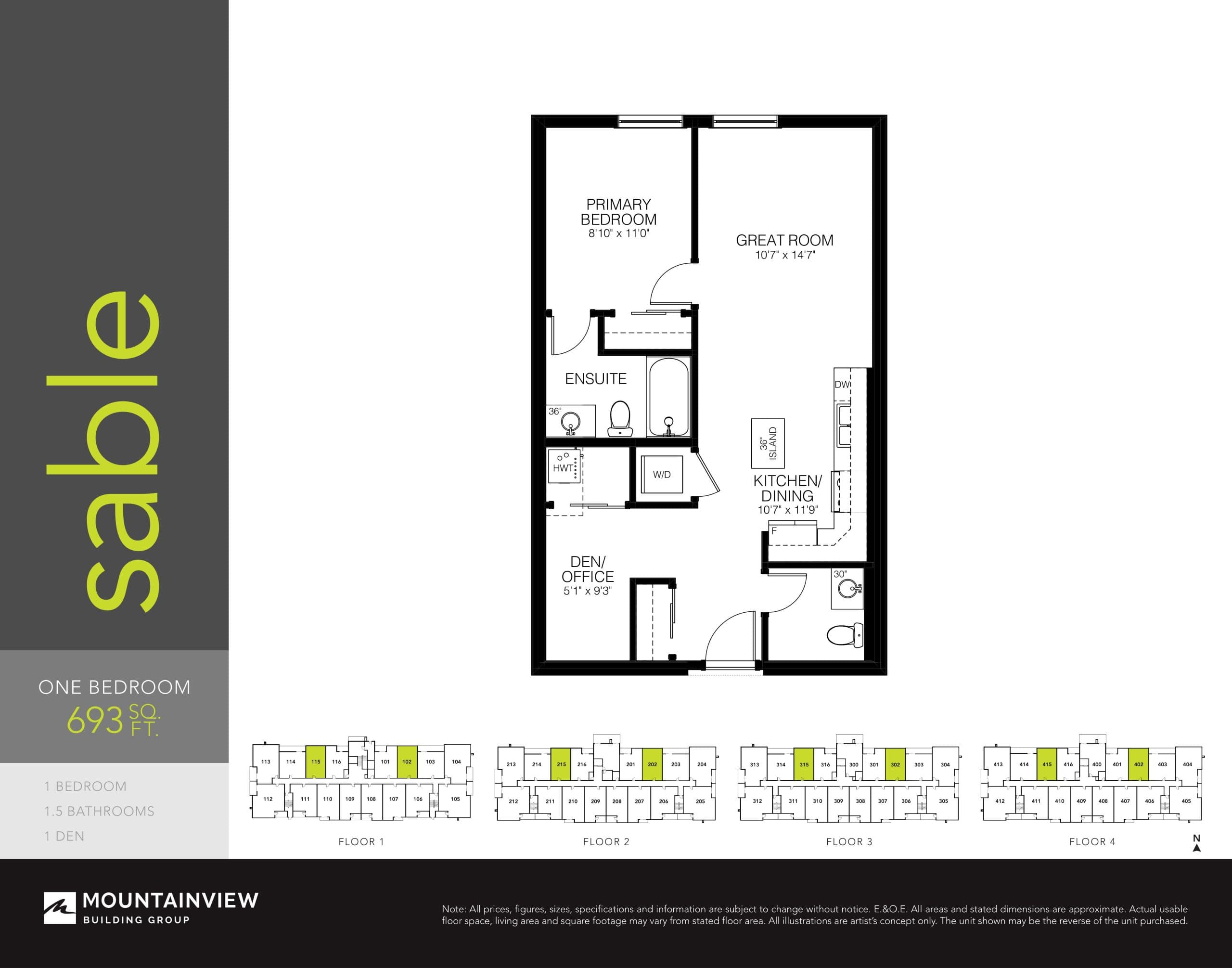 Sable Floor Plan at One Fonthill Condos - 693 sq.ft