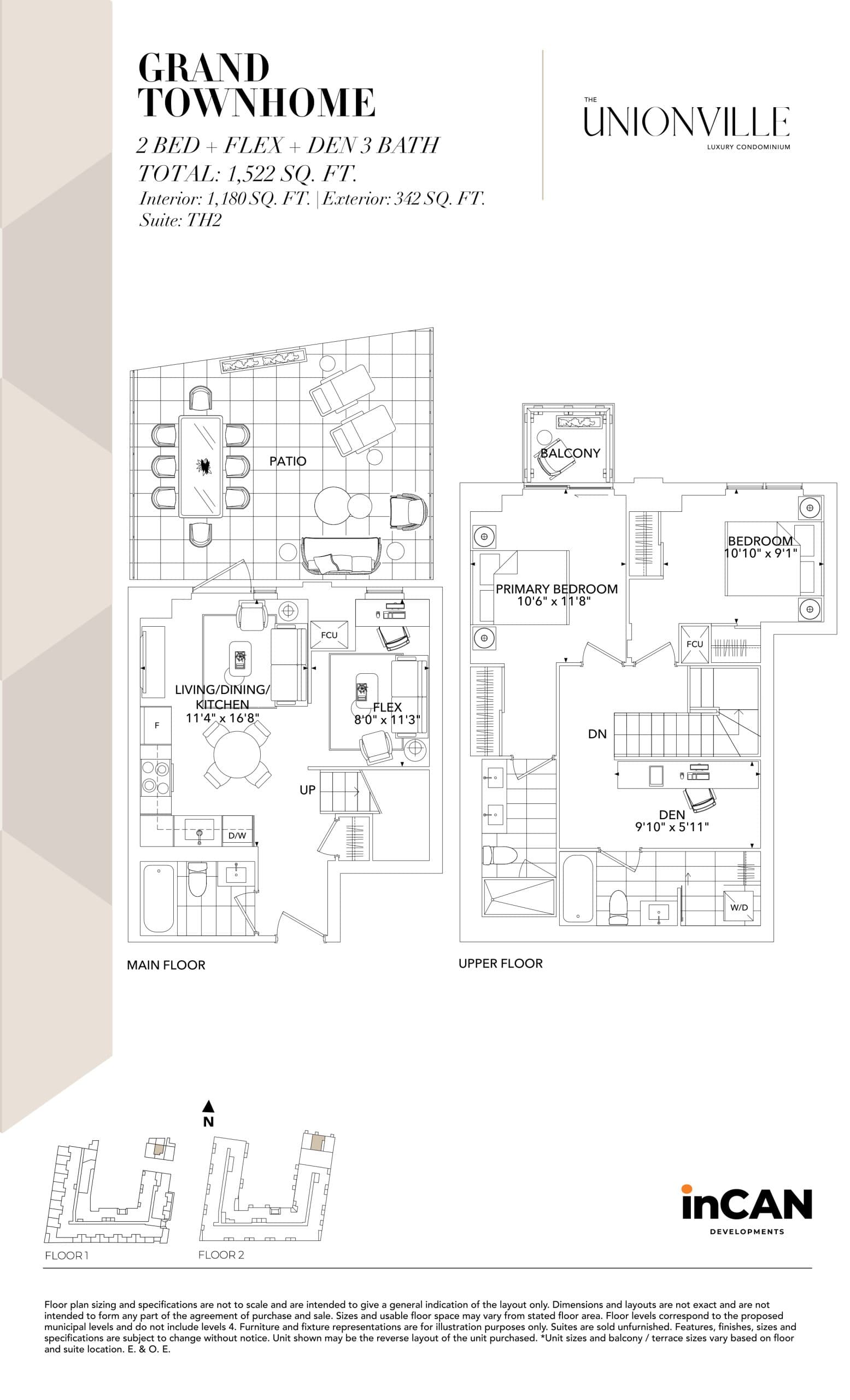 Grand Townhome TH2 Floor Plan at The Unionville Condos - 1180 sq.ft