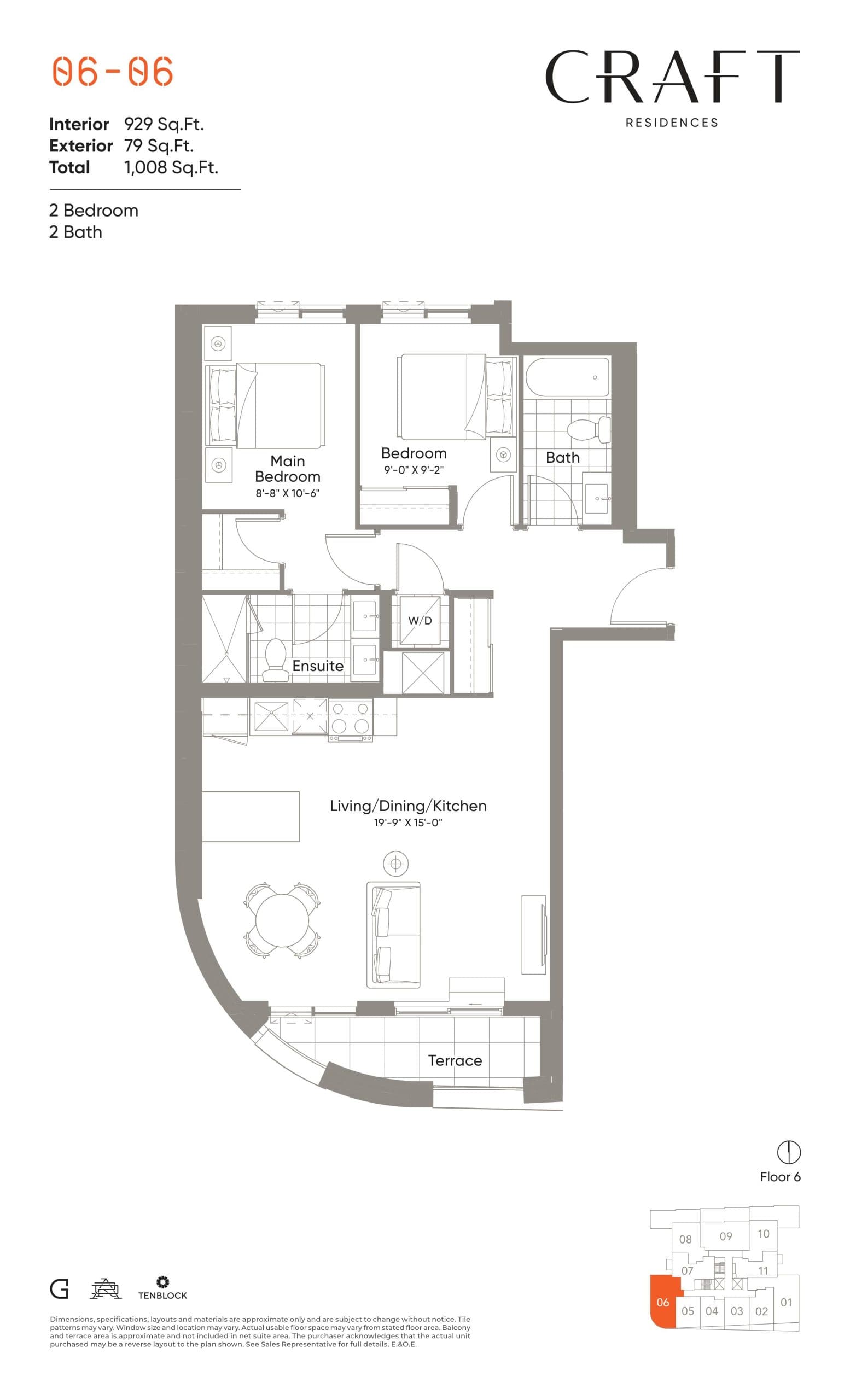 06-06 Floor Plan at Craft Residences - 929 sq.ft