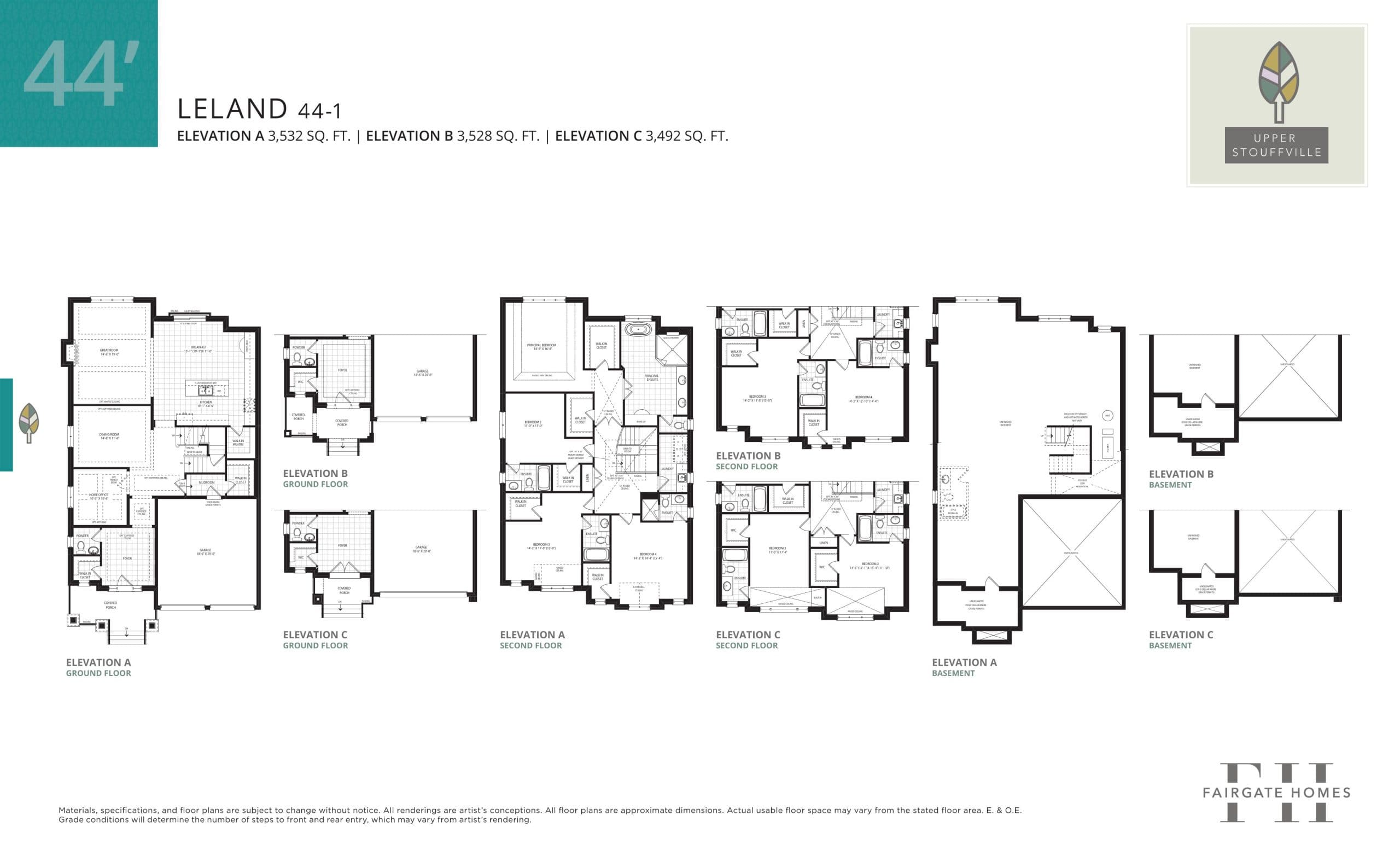 Leland Floor Plan at Upper Stouffville Homes - 3532 sq.ft