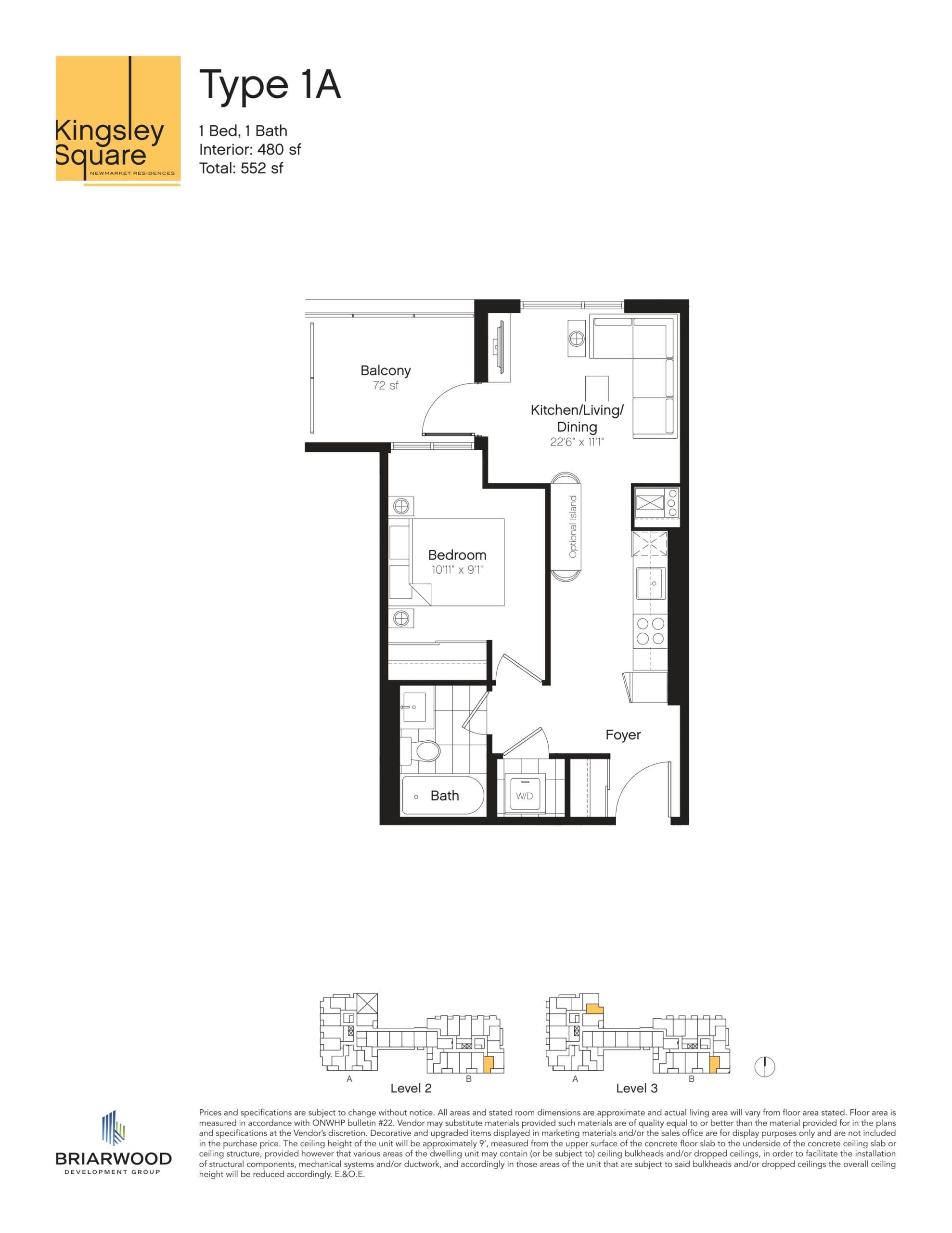 Type 1A Floor Plan at Kingsley Square Condos - 480 sq.ft