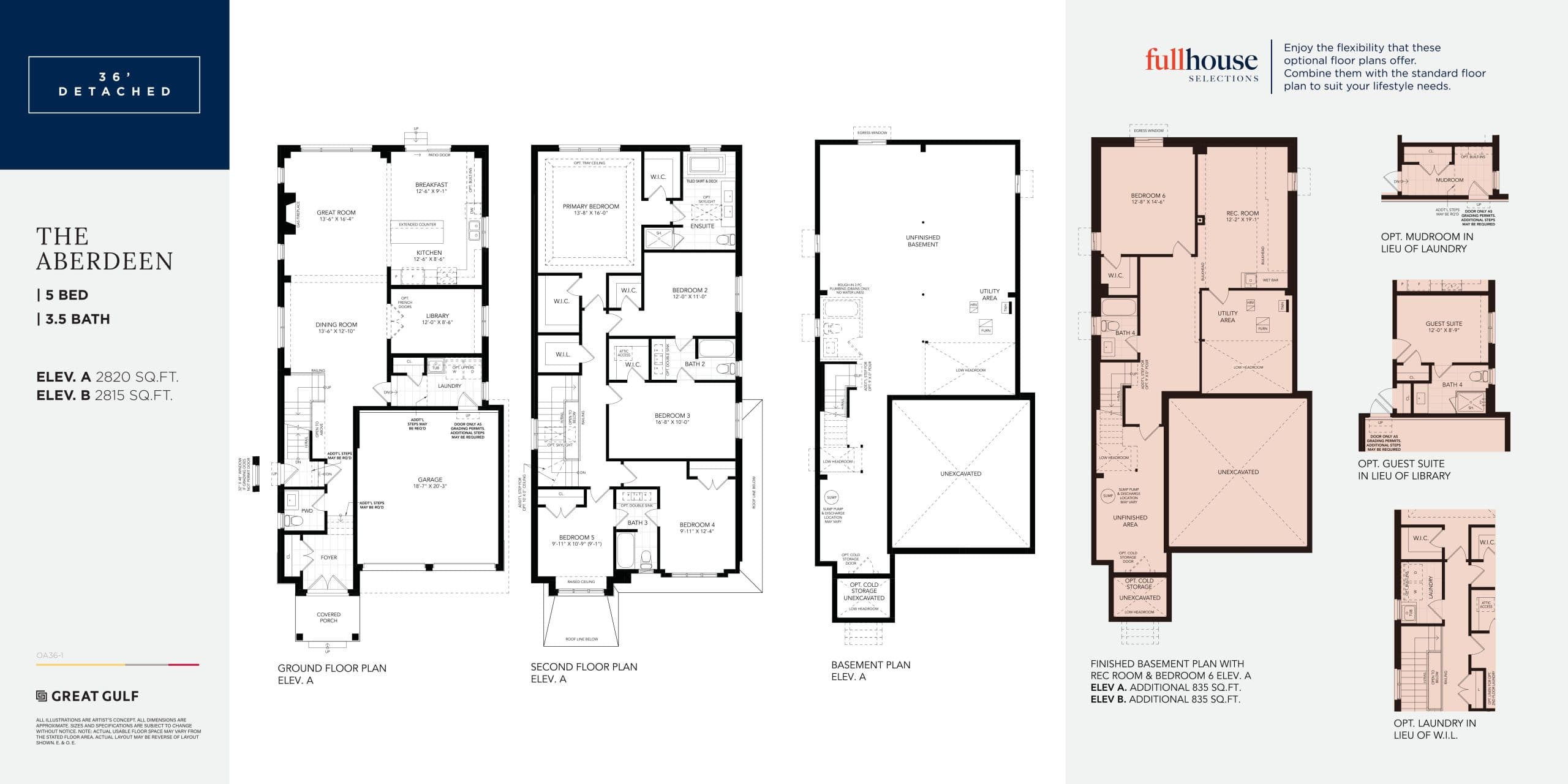 The Aberdeen Floor Plan at Oakpointe in Upper Joshua Creek Phase 2 by Great Gulf - 2820 sq.ft