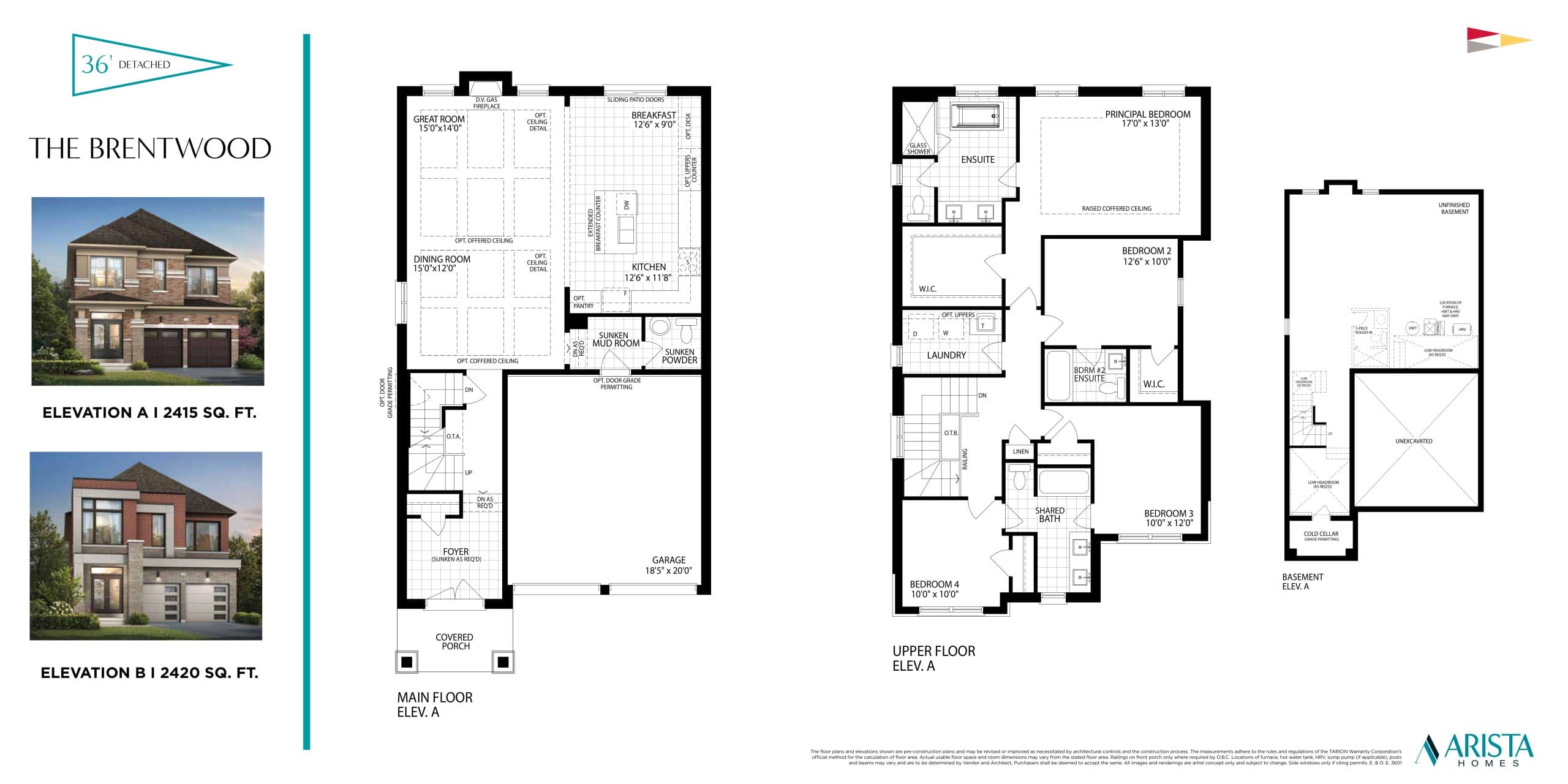 The Brentwood Floor Plan at Oakpointe in Upper Joshua Creek Towns Phase 2 by Arista Homes - 2415 sq.ft