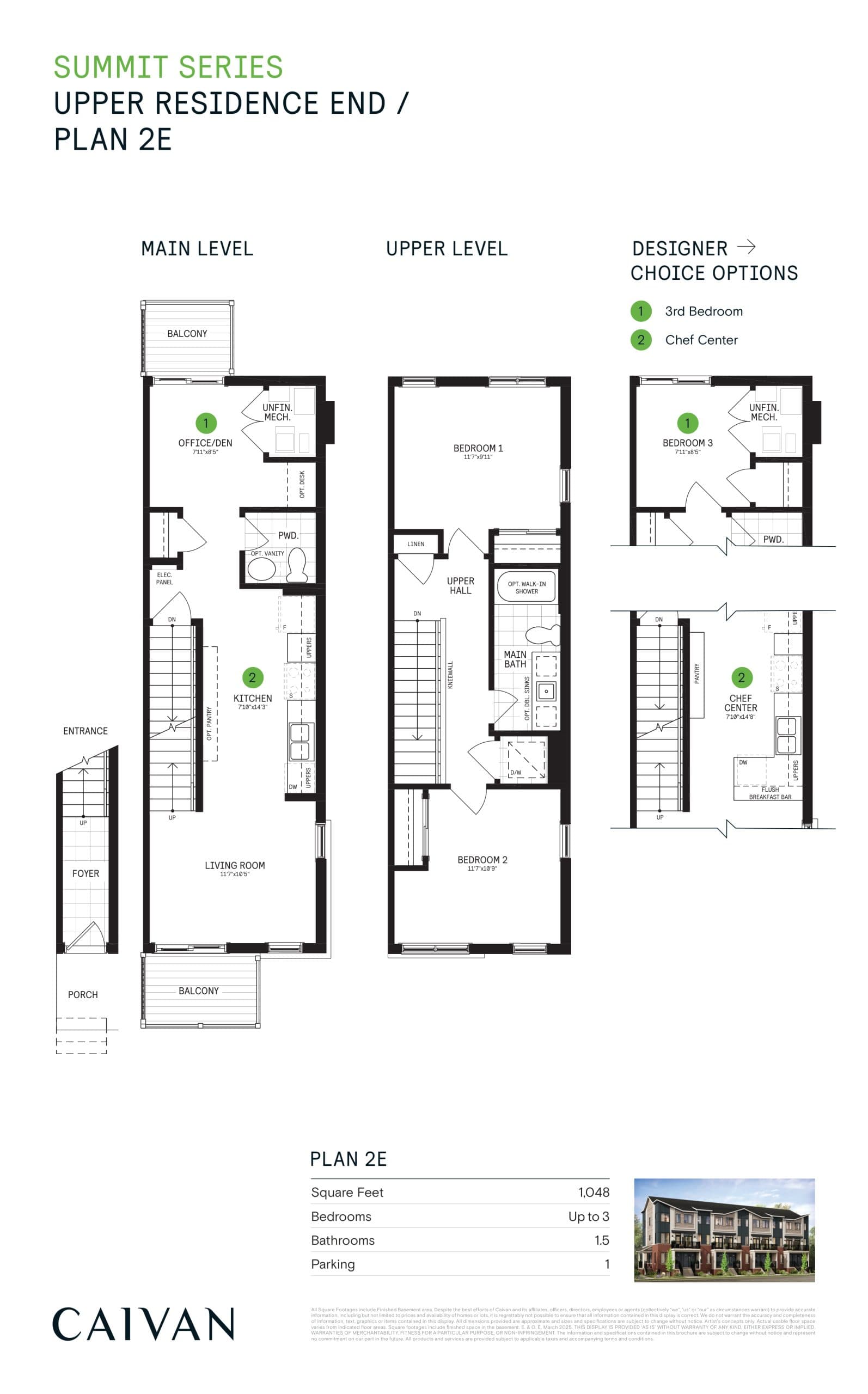 Upper Residence End / Plan 2E Floor Plan at Summit Series at Arbor West - 1048 sq.ft