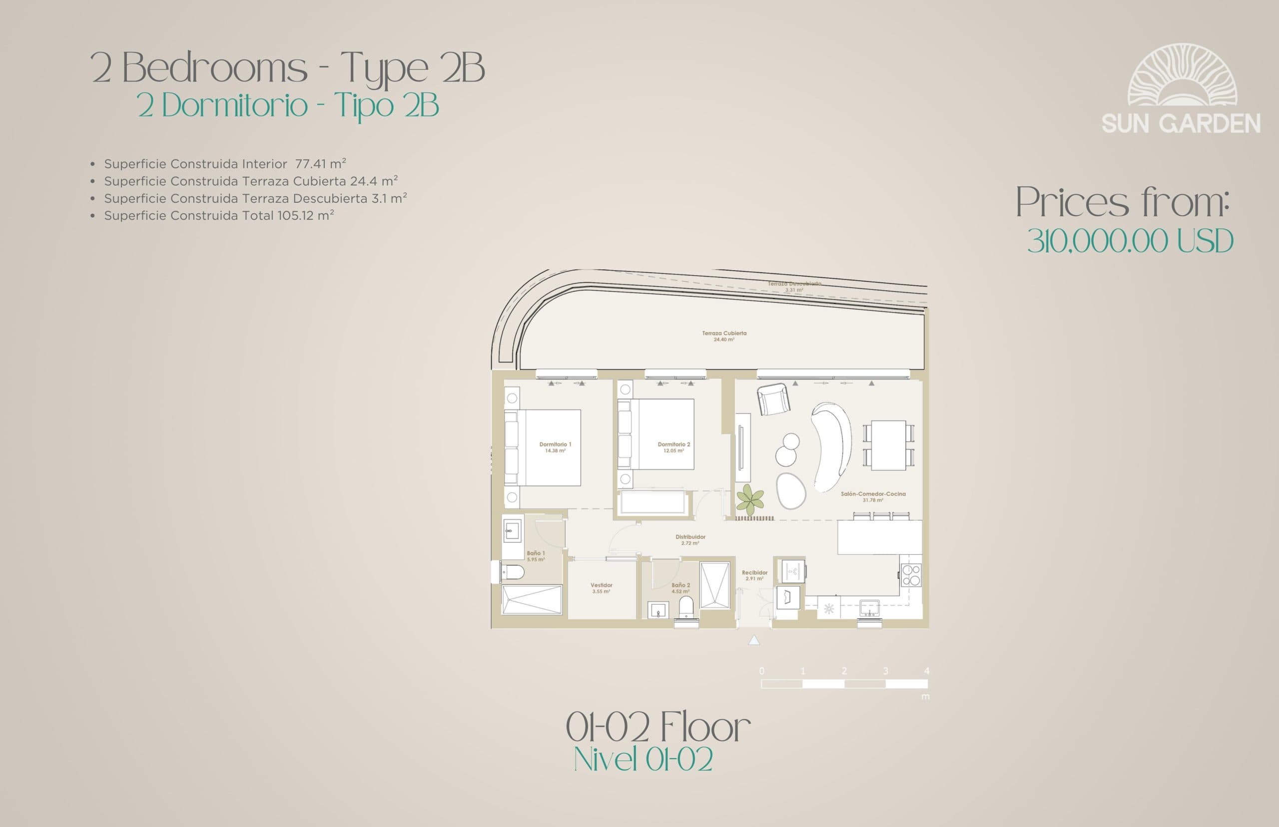 Type 2B Floor Plan at Sun Garden - 833 sq.ft