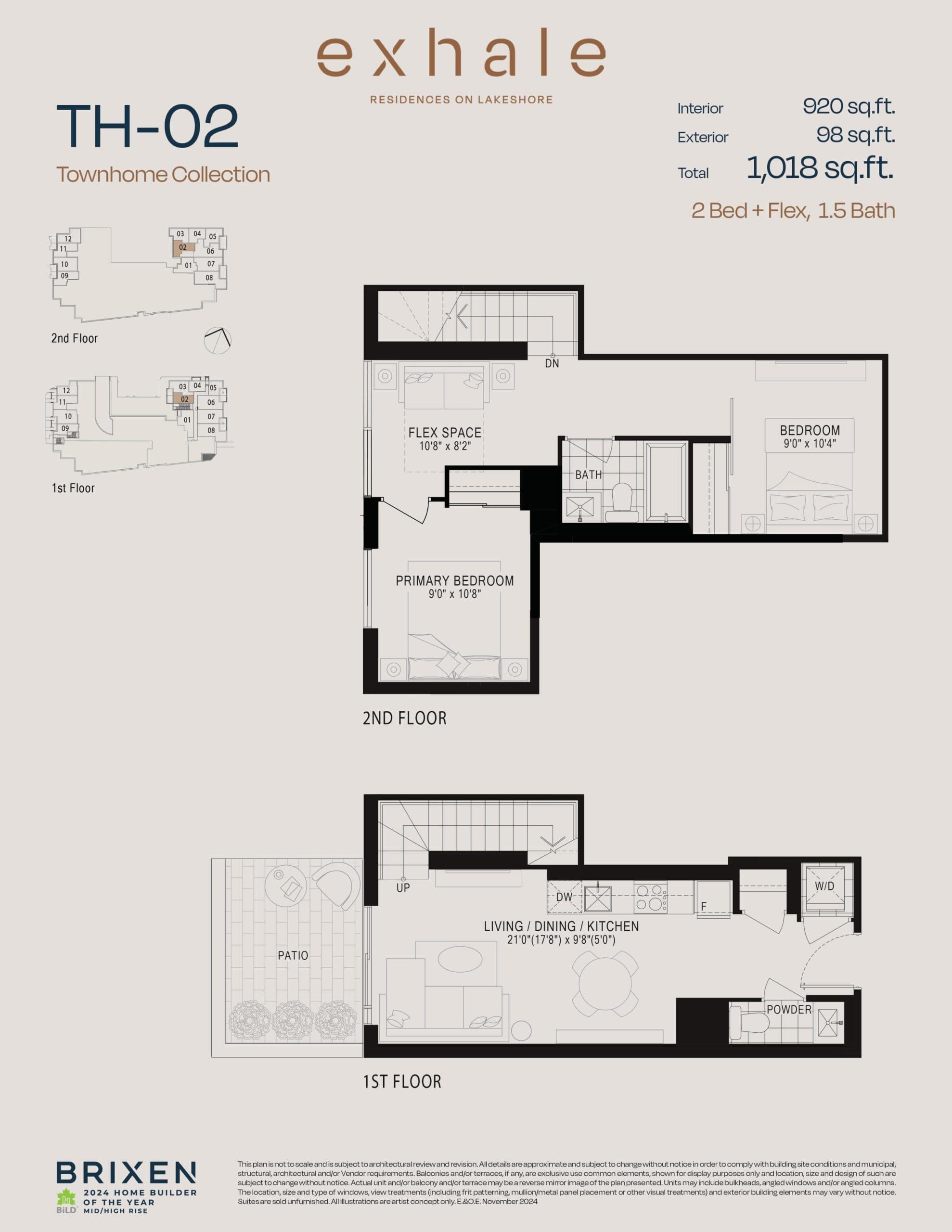 TH-02 (TH-102) Floor Plan at The Townhome Collection at Exhale Residences - 920 sq.ft
