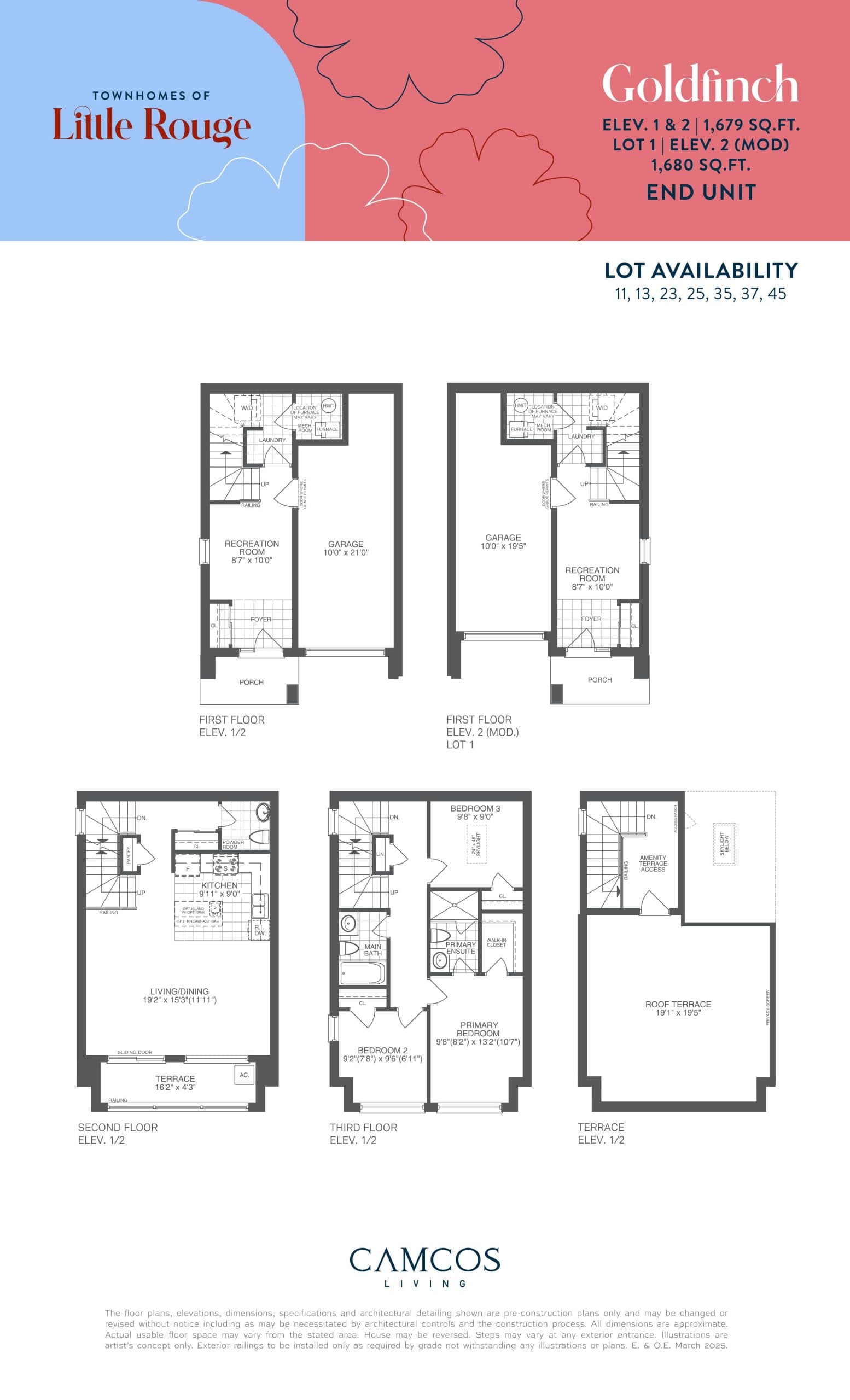 Goldfinch End Unit Floor Plan at Townhomes of Little Rouge - 1680 sq.ft